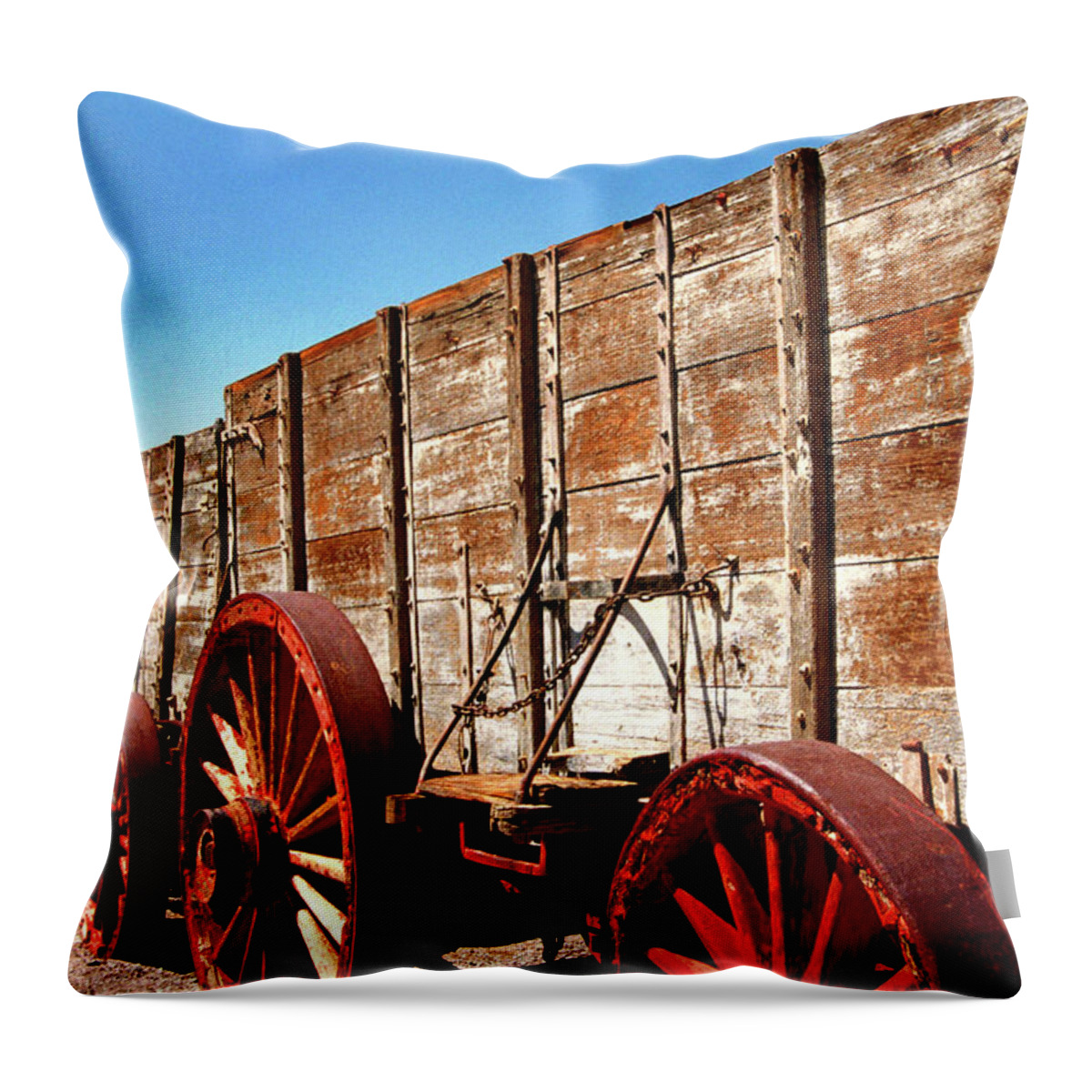Death Valley Throw Pillow featuring the photograph Death Valley Borax Wagons by Paul W Faust - Impressions of Light