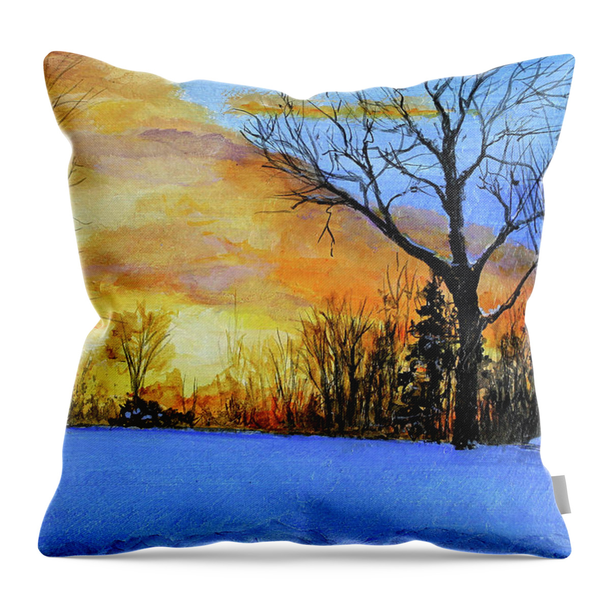 Sunset Throw Pillow featuring the painting December Sunset by C Keith Jones