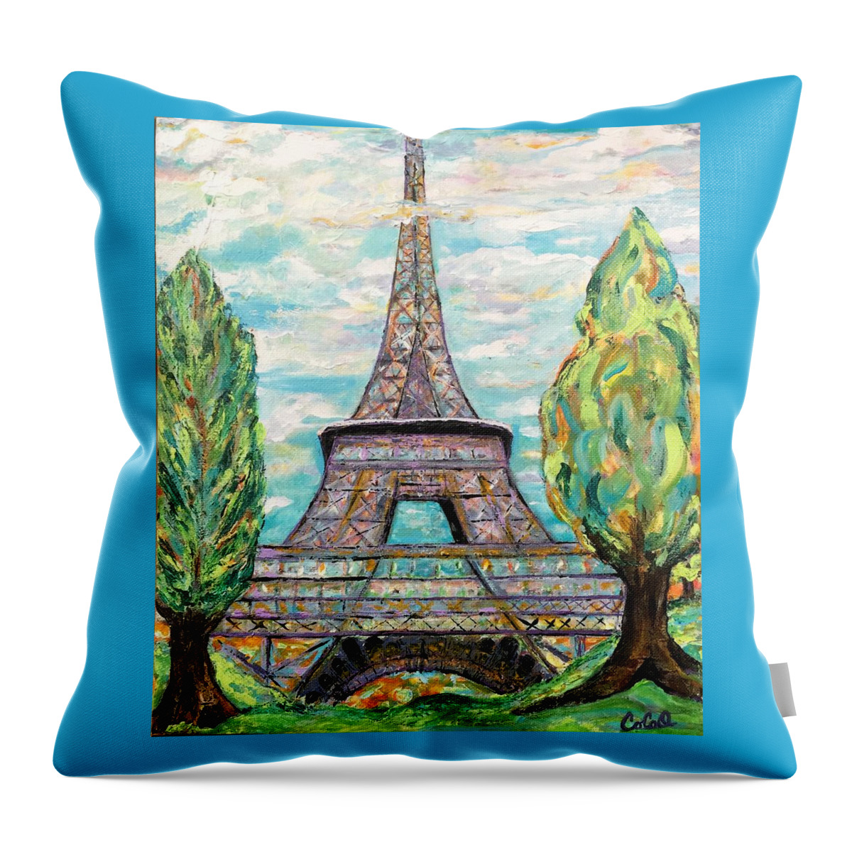 Paris Throw Pillow featuring the painting Declaring Springtime and New Beginnings Over Paris by Coco Olson