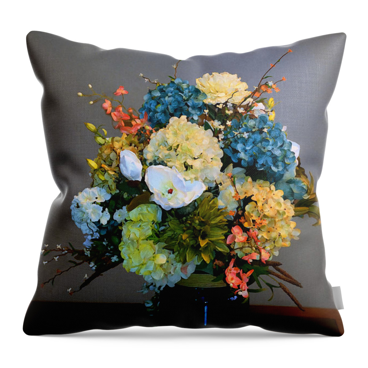 Masartstudio Throw Pillow featuring the mixed media Decorative Floral Mixed Media B3117 by Mas Art Studio