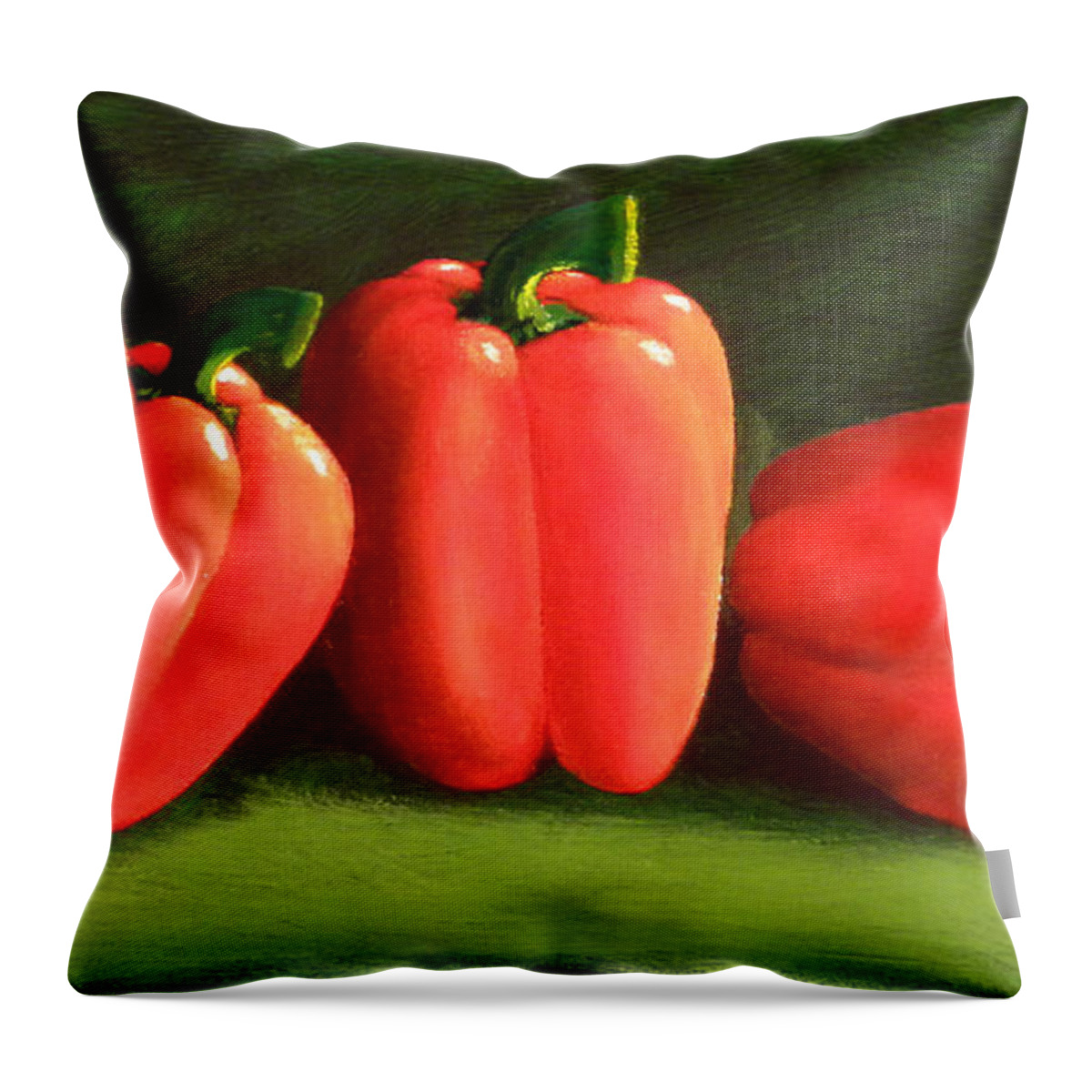 Peppers Throw Pillow featuring the painting Deep Red Peppers by Frank Wilson
