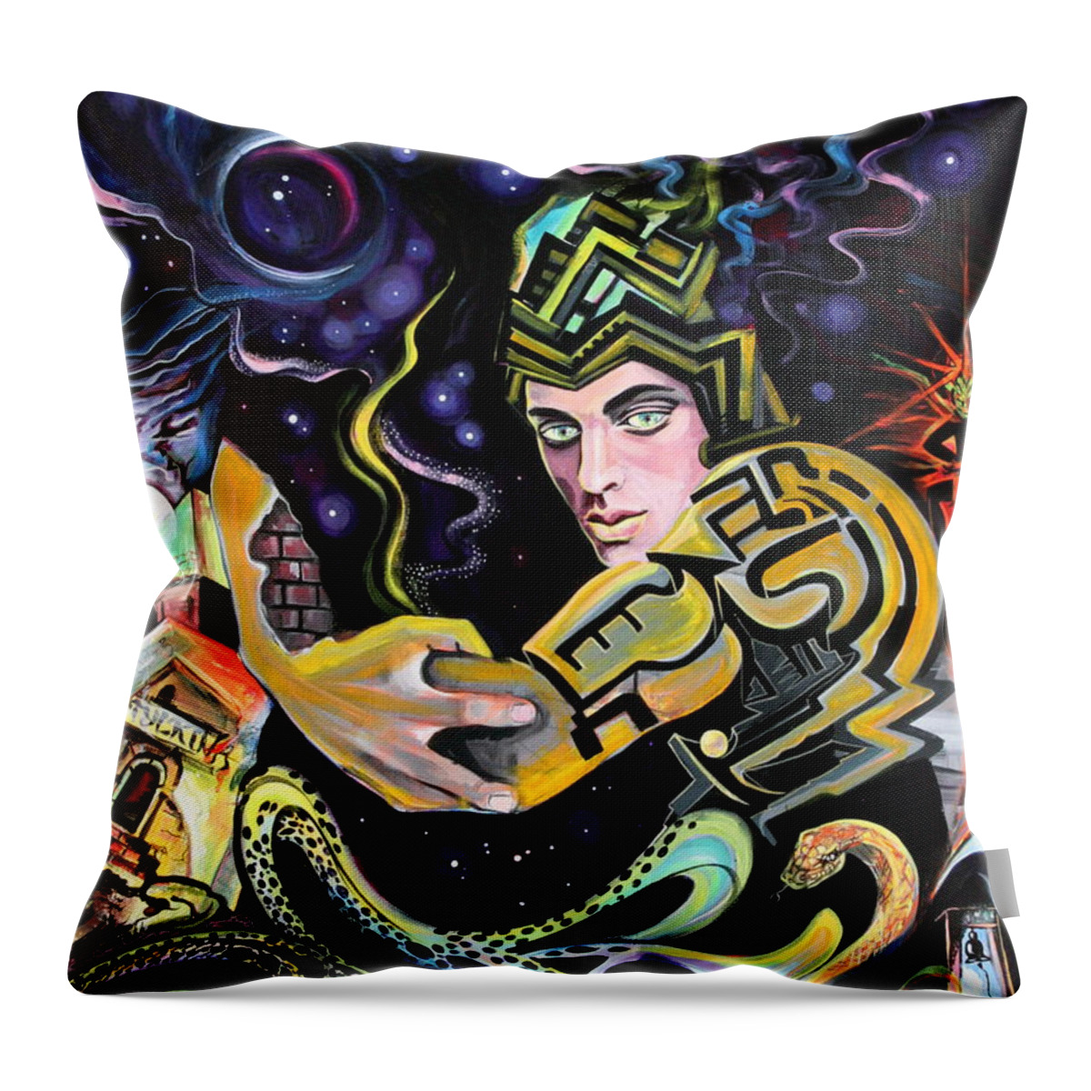 Surreal Throw Pillow featuring the painting Deep Space Eleven by Yelena Tylkina