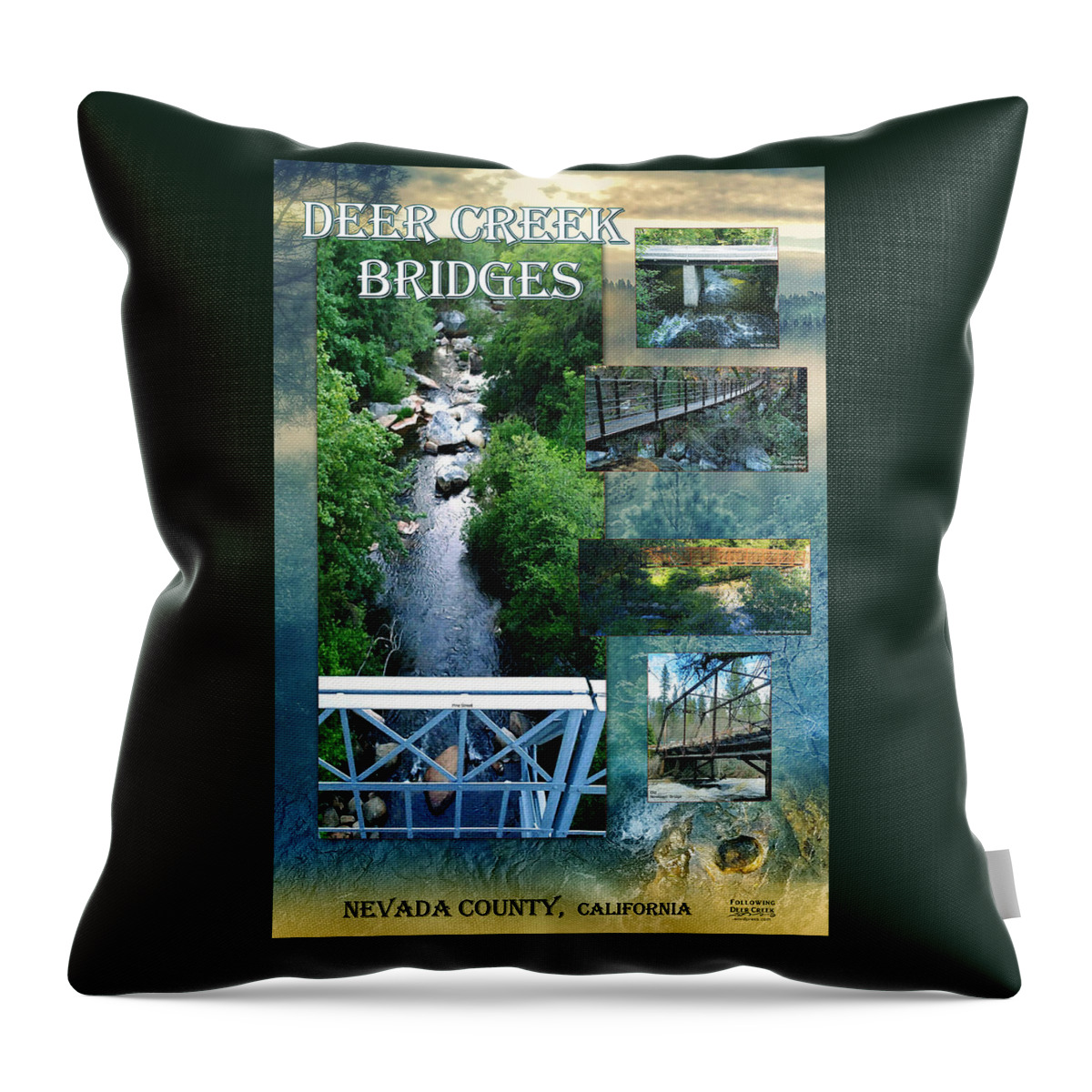 Deer Creek Bridges Throw Pillow featuring the digital art Deer Creek Bridges by Lisa Redfern