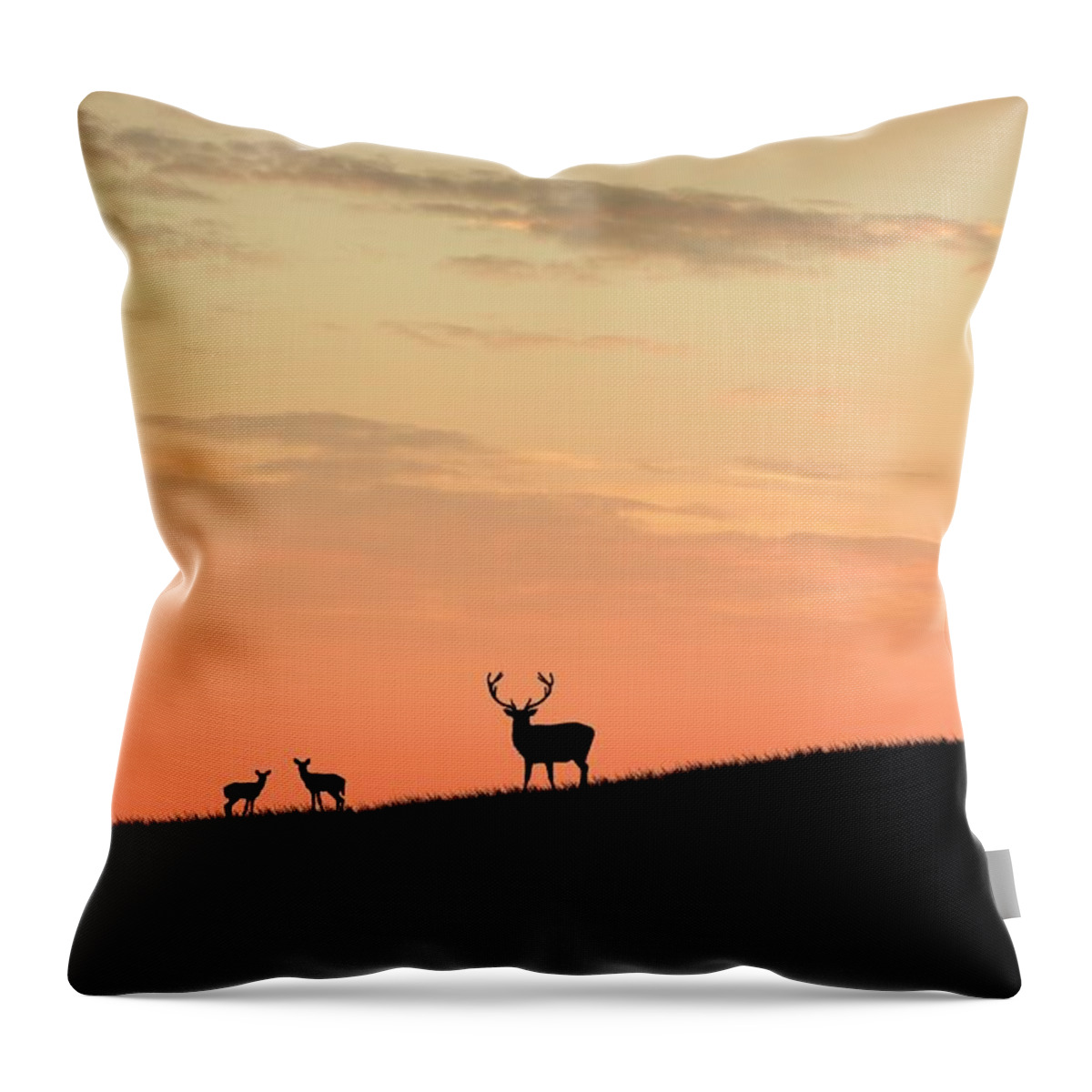 Animals Throw Pillow featuring the digital art Deer in silhouette by John Wills