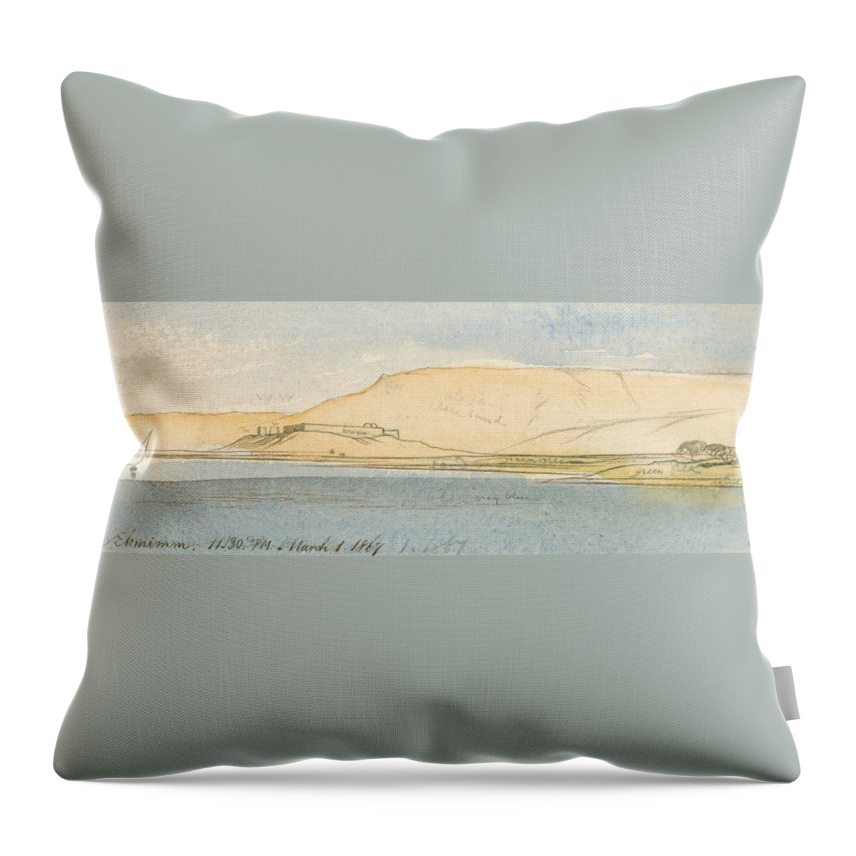 English Art Throw Pillow featuring the drawing Deir Ekhmim by Edward Lear