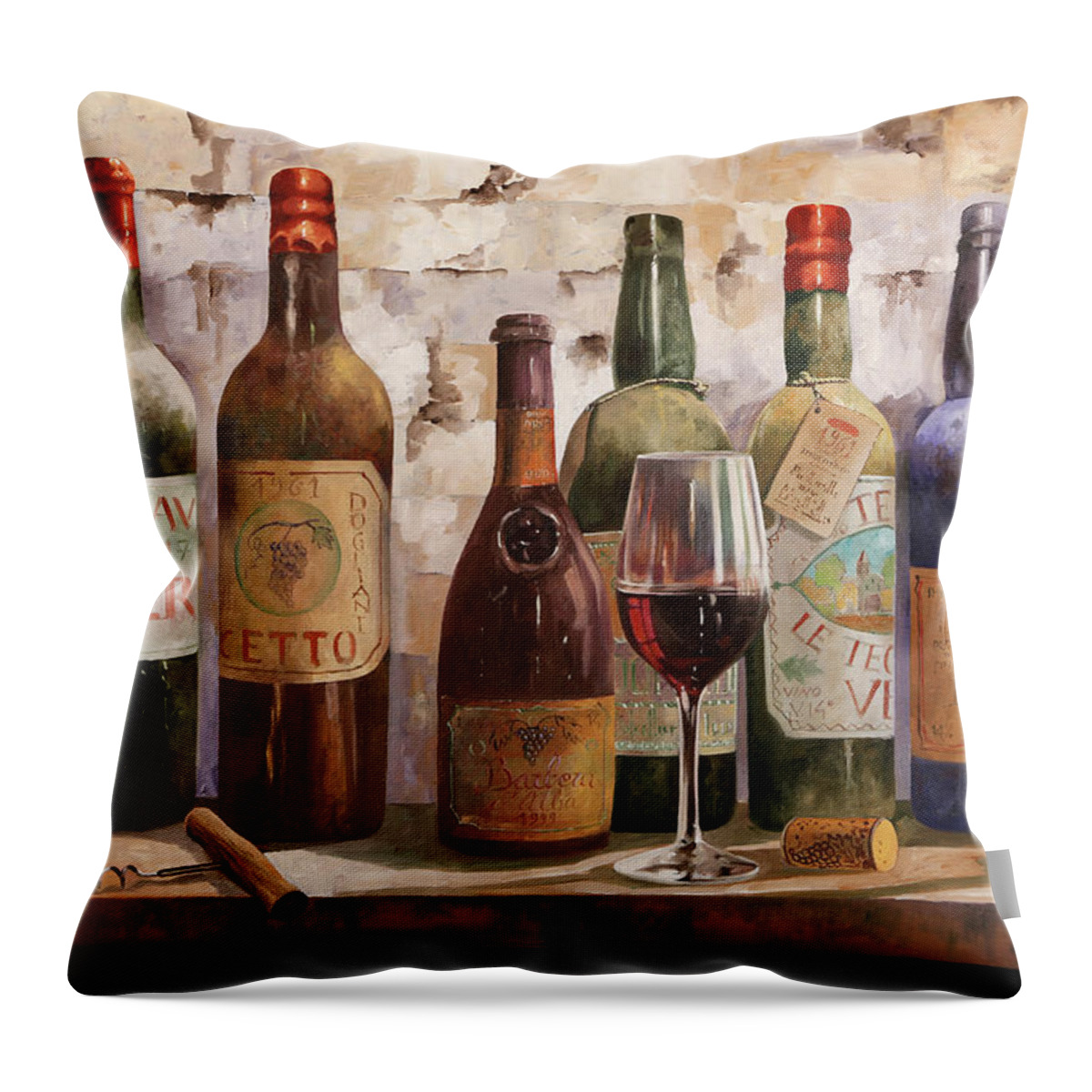 Wine Throw Pillow featuring the painting Del Buon Vino by Guido Borelli