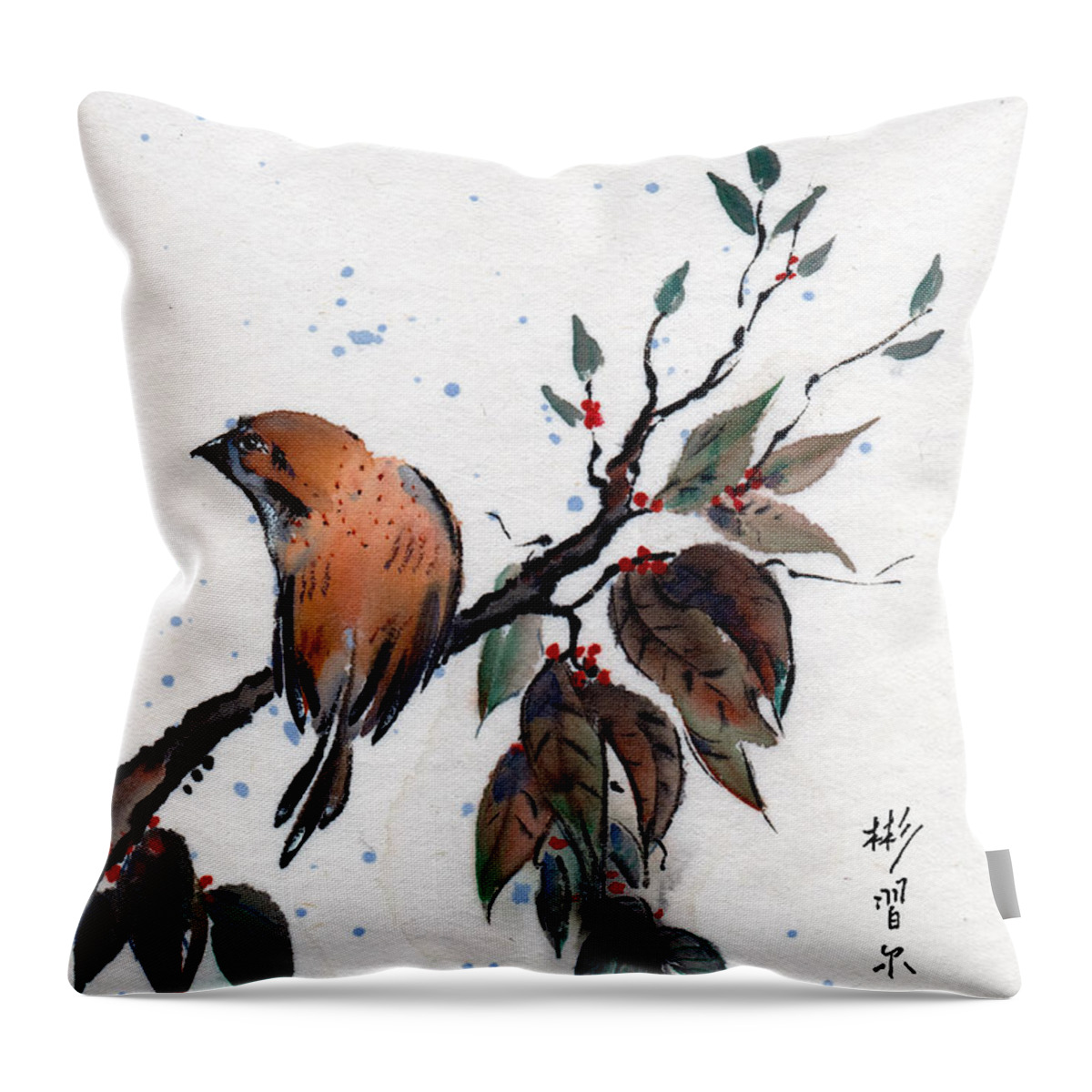 Chinese Brush Painting Throw Pillow featuring the painting Deliberation by Bill Searle