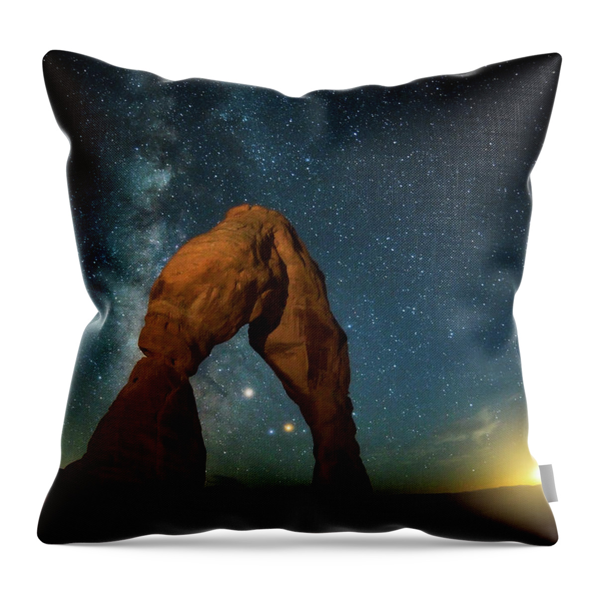 Delicate Arch Throw Pillow featuring the photograph Delicate Arch Moonset by Darren White