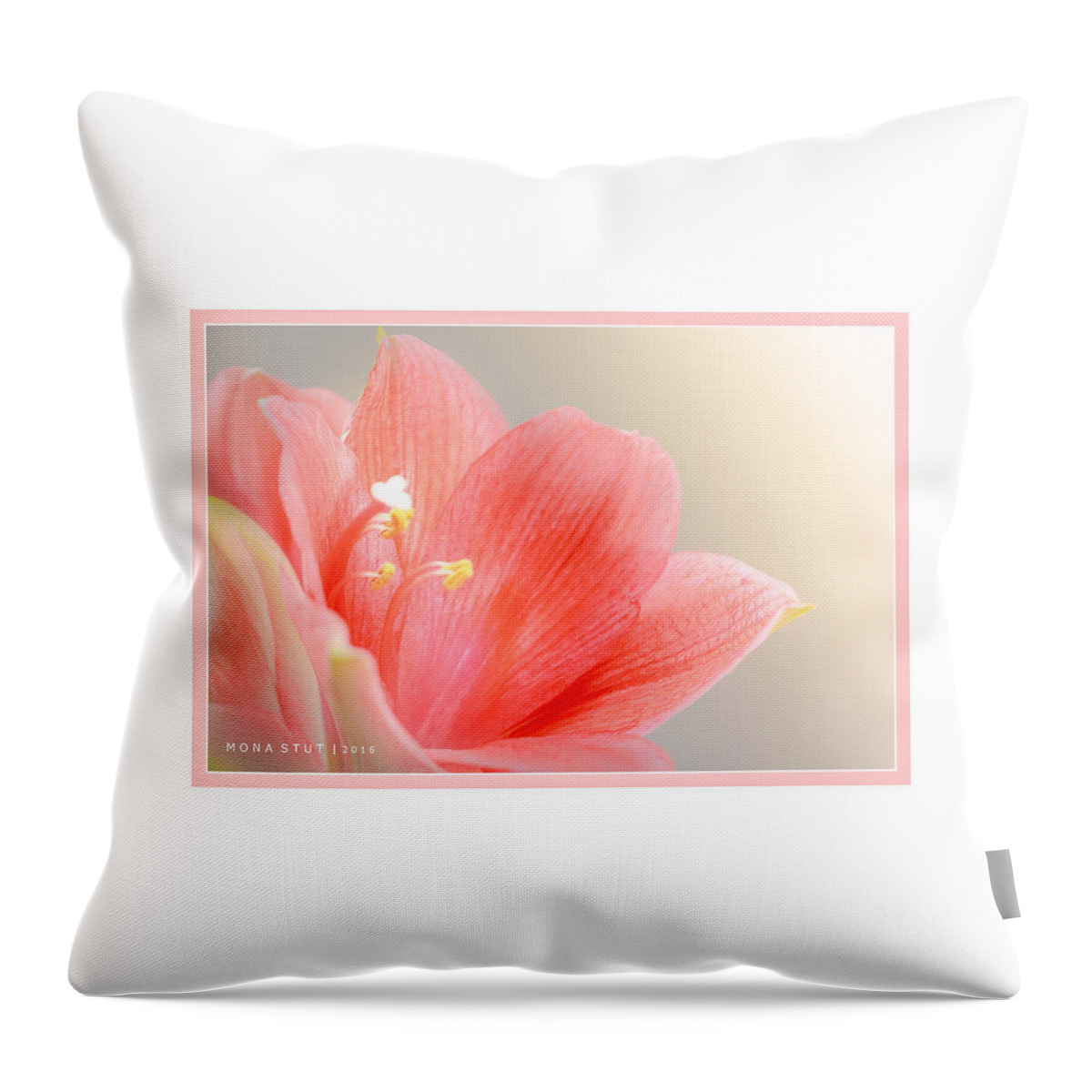 Mona Stut Throw Pillow featuring the photograph Delicate Blushing Bride Lily by Mona Stut