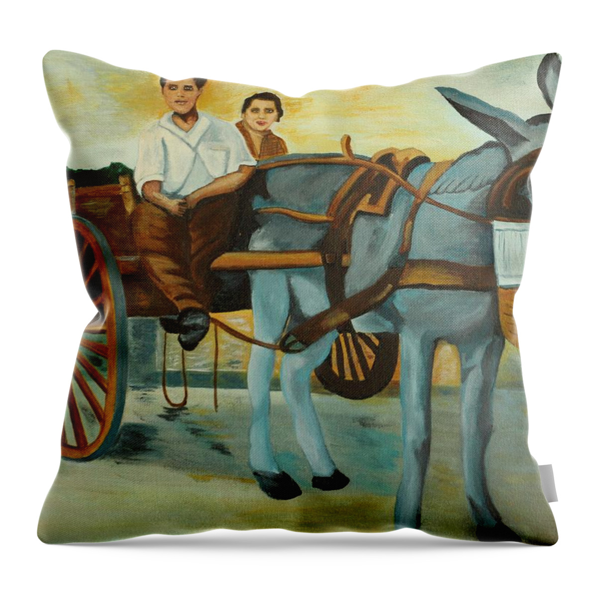 Donkey Throw Pillow featuring the painting Delivery Wagon by David Bigelow