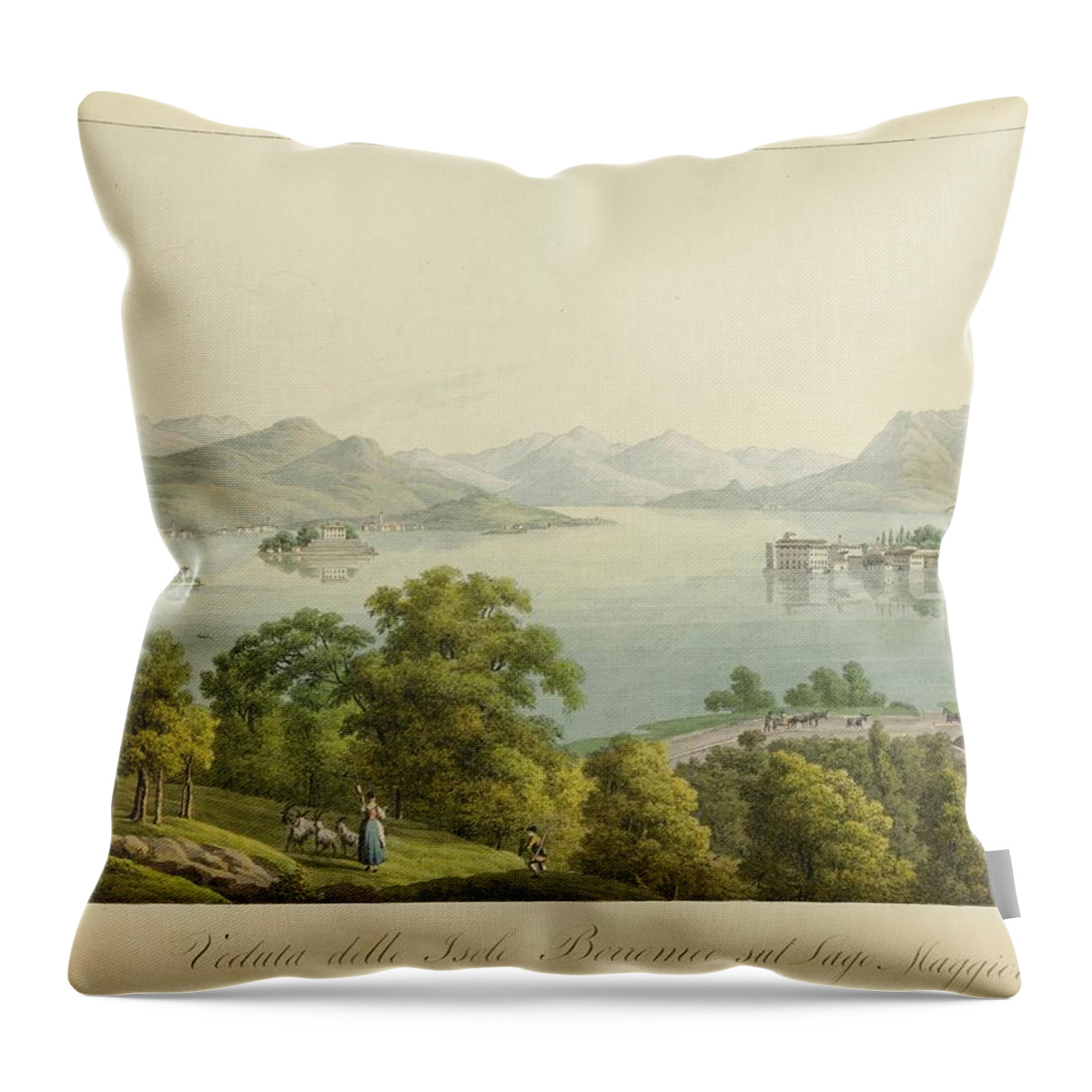 Lago Maggiore  Anonymous Throw Pillow featuring the painting delle Isole Borromee sul Lago by MotionAge Designs