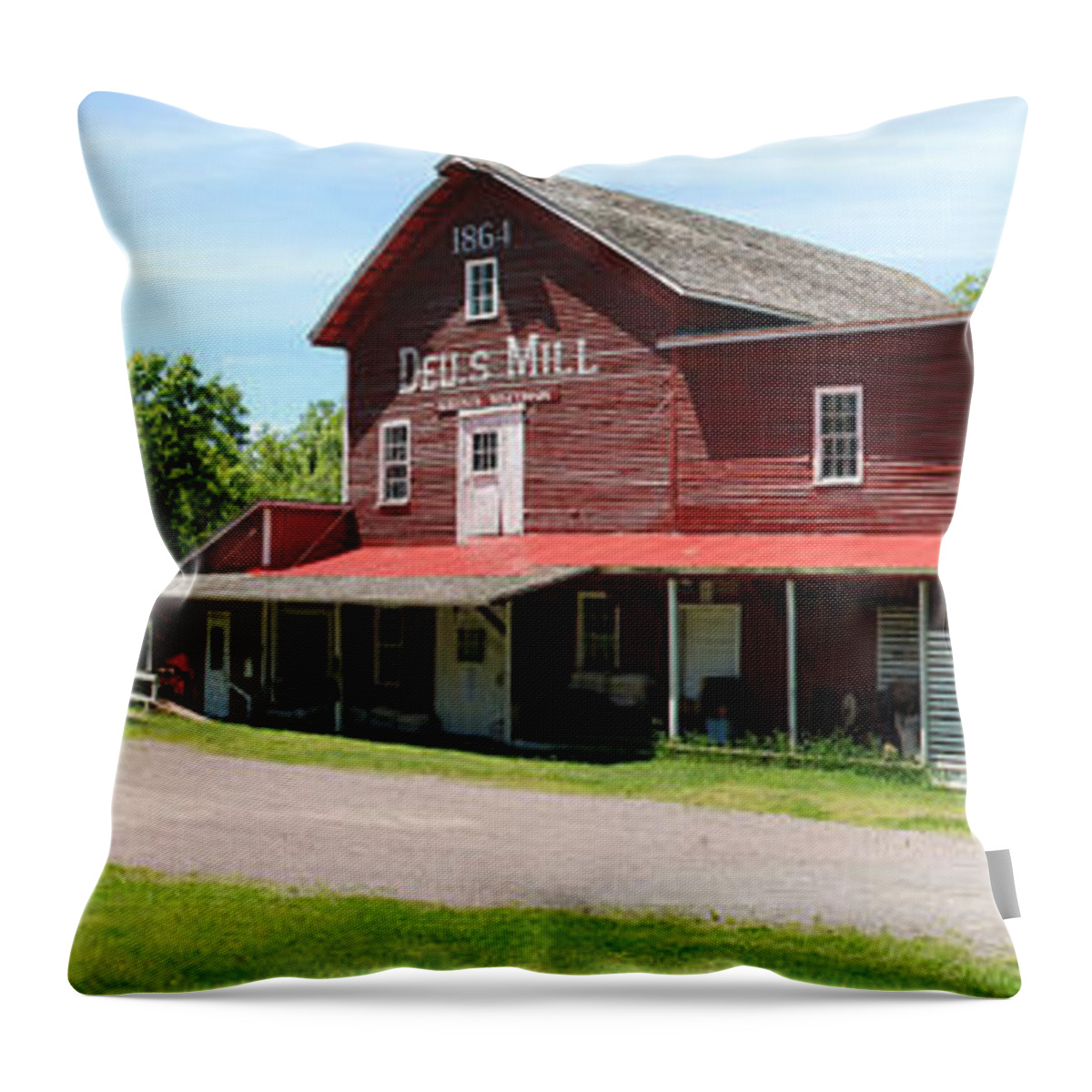Dells Mill Throw Pillow featuring the photograph Dells Mill Panorama by Janice Adomeit