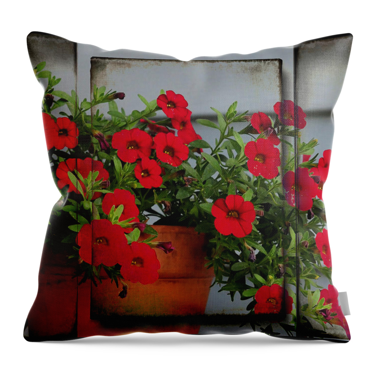 Petunias Throw Pillow featuring the photograph Delores Flowers by Peggy Dietz