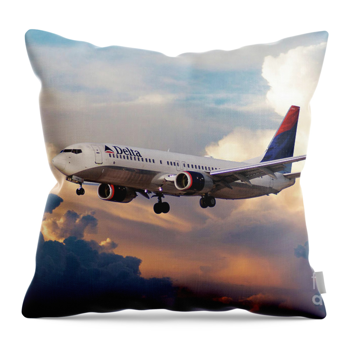 Delta Throw Pillow featuring the digital art Delta Air Lines, Boeing 737-800, N3754A by Airpower Art