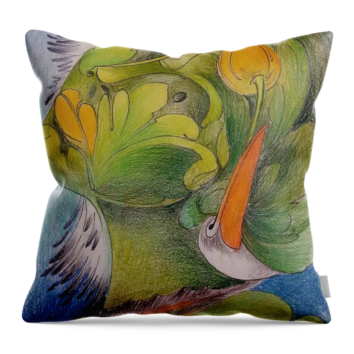 Portrait Throw Pillow featuring the painting Delta-Strength Trought Fragility-Danube Delta 4 by Vali Irina Ciobanu