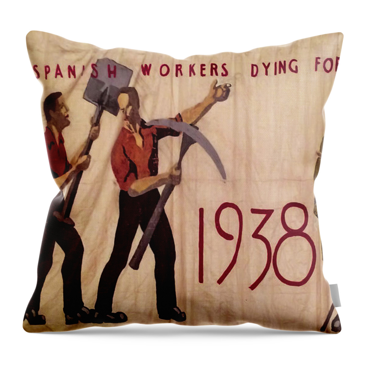 Spanish Workers Flag Throw Pillow featuring the photograph Democratic right. by James Canning