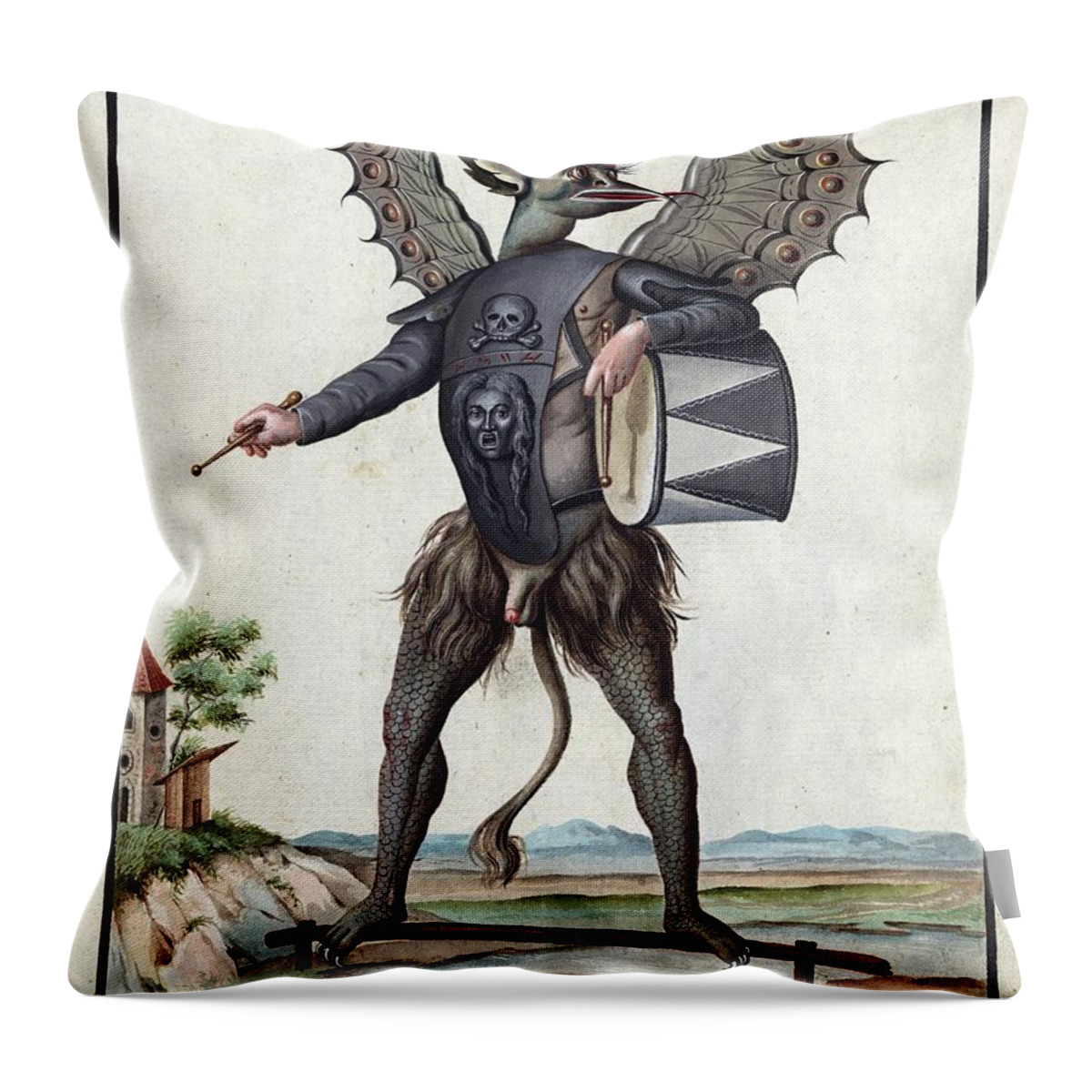 Antediluvian Throw Pillow featuring the painting Demon, 1057 by Vincent Monozlay