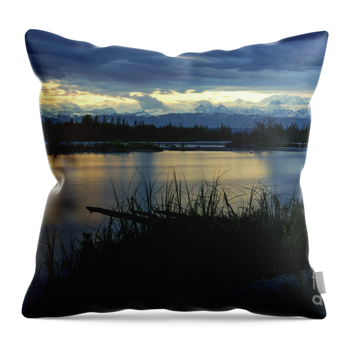 Ak Throw Pillow featuring the photograph Denali Midnight Sunset by Jennifer White