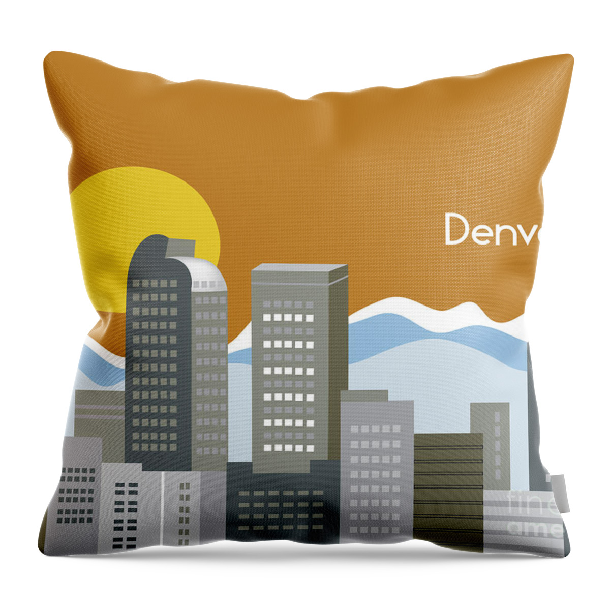 Denver Throw Pillow featuring the digital art Denver Colorado Horizontal Skyline Print by Karen Young