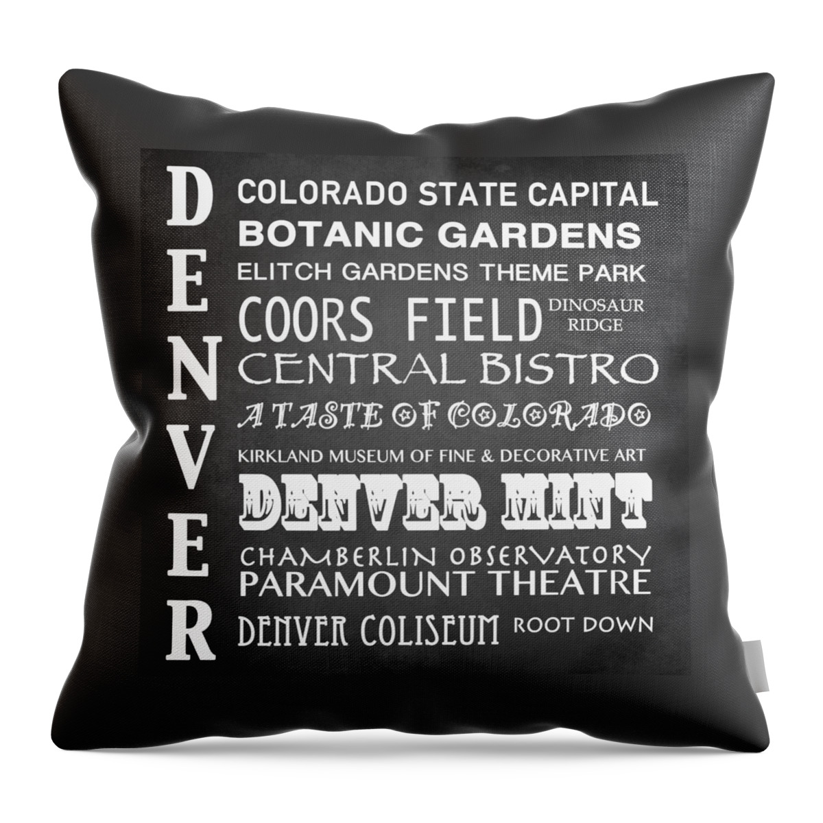 Denver Throw Pillow featuring the digital art Denver Famous Landmarks by Patricia Lintner