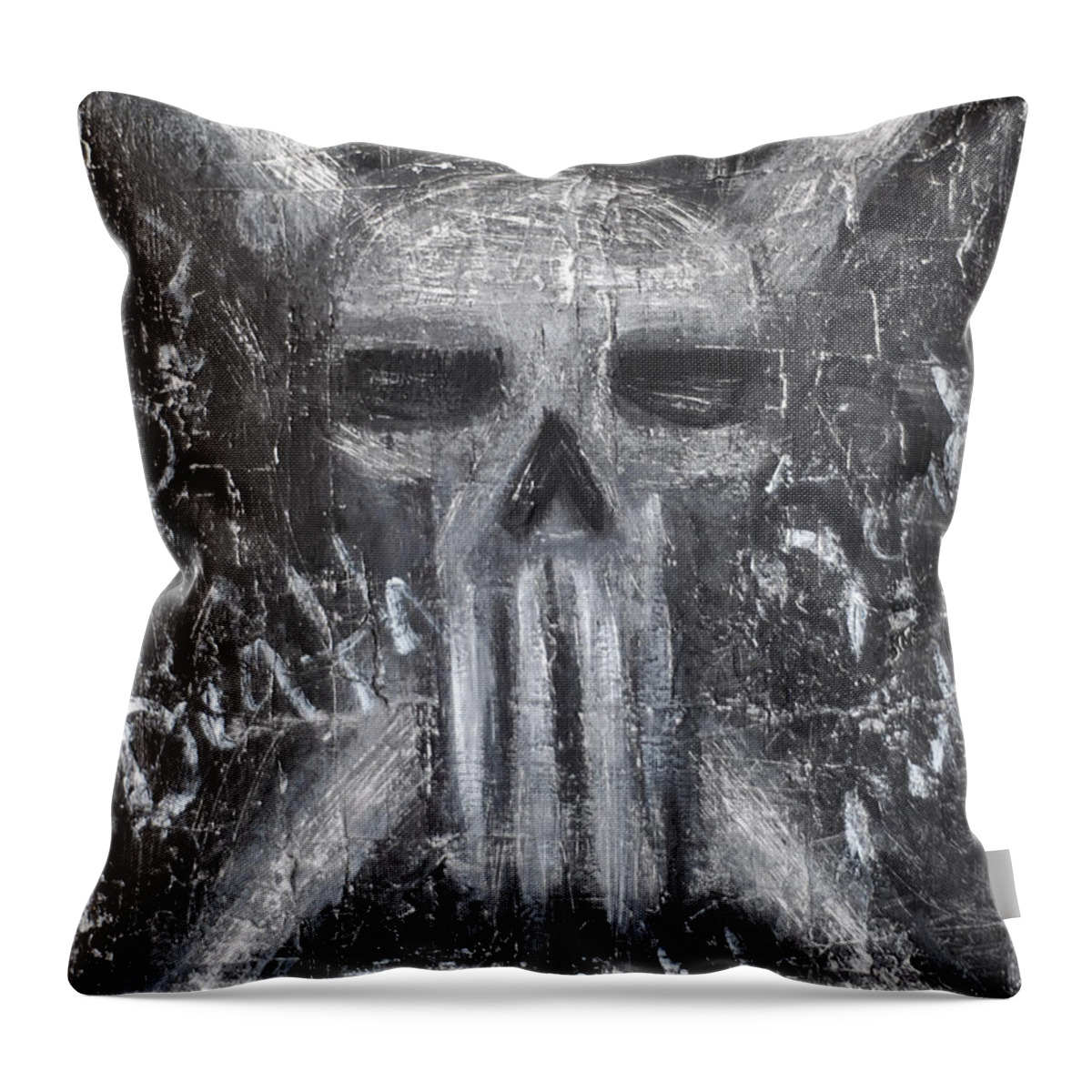 Skull Throw Pillow featuring the painting Departed Darkness by Roseanne Jones