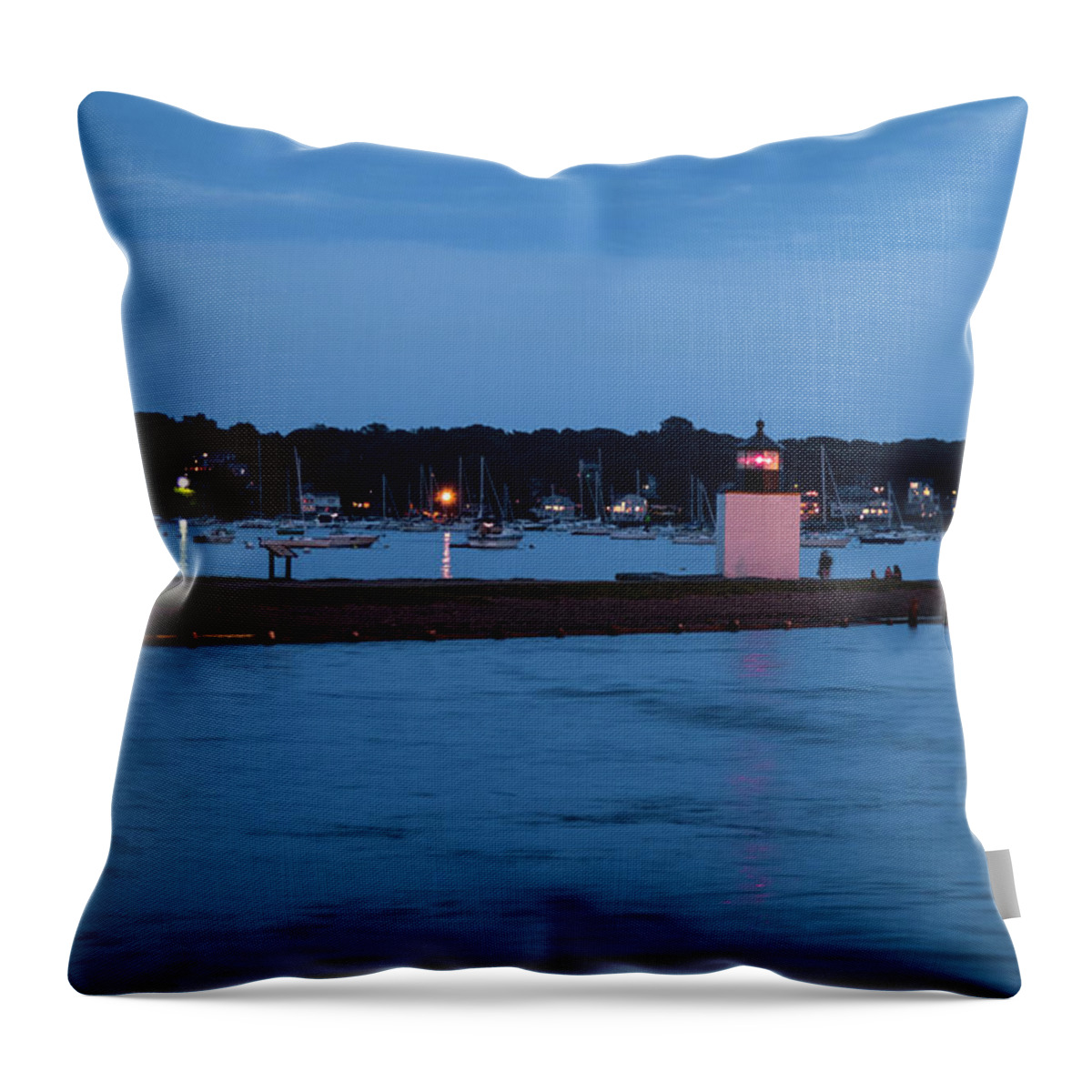 Derby Wharf Salem Throw Pillow featuring the photograph Derby Wharf lighthouse sunset by Jeff Folger
