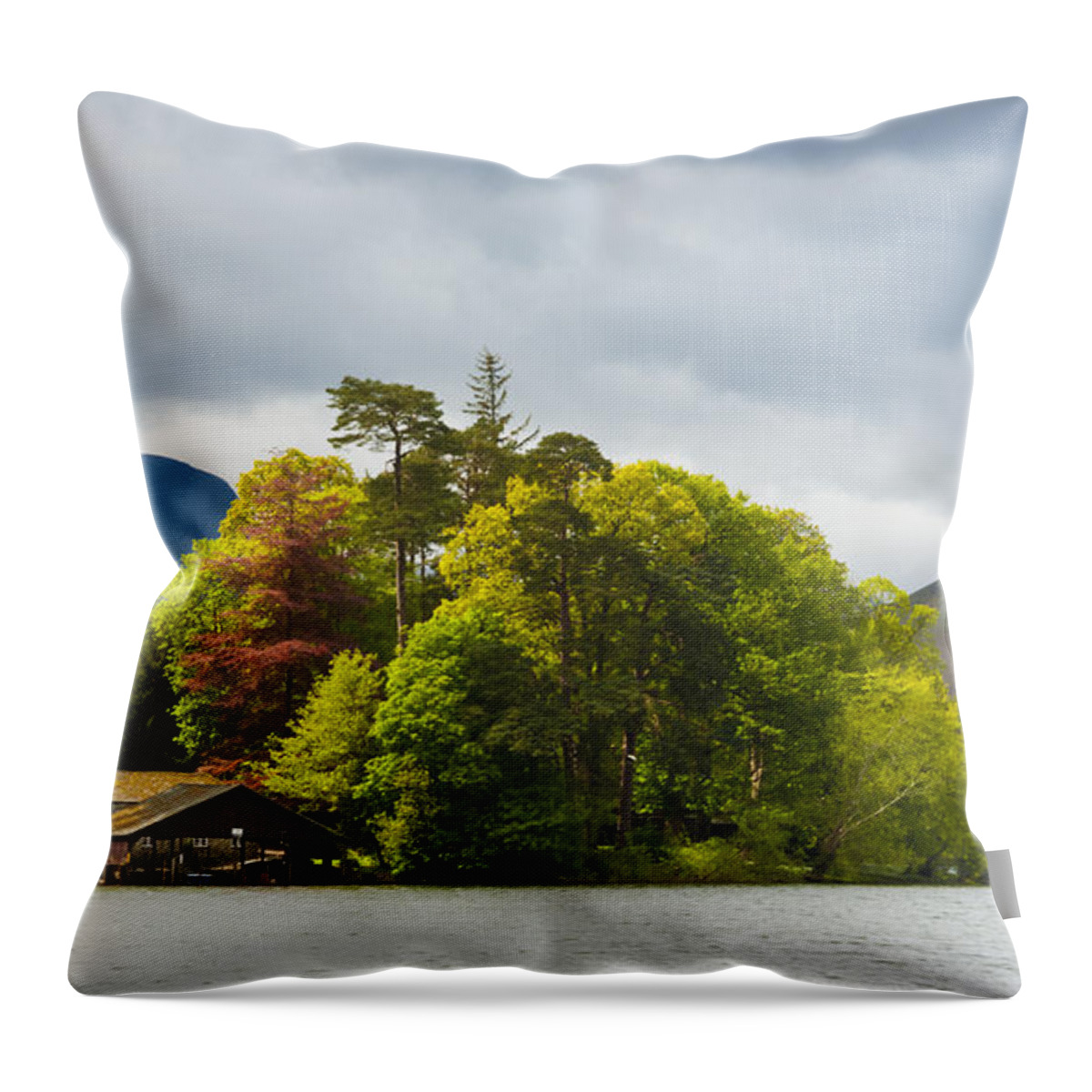 England Throw Pillow featuring the photograph Derwentwater Boathouse by John Paul Cullen
