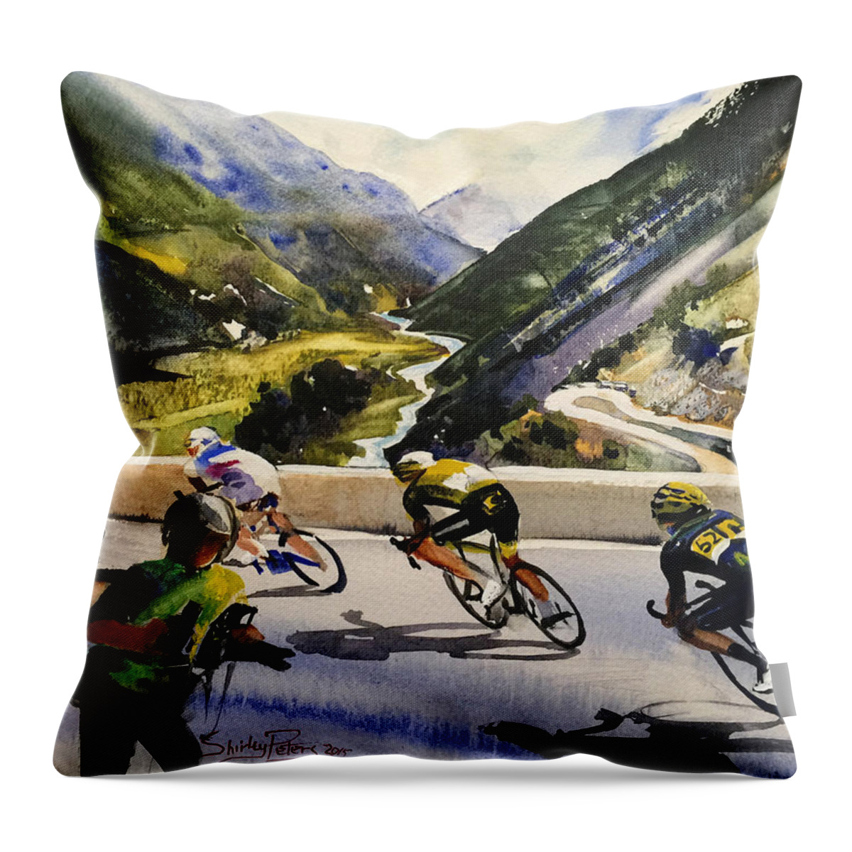 Tour Throw Pillow featuring the painting Descending the Alps by Shirley Peters