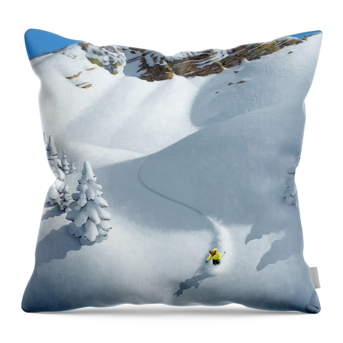 Ski Throw Pillow featuring the painting Descending the Castle by Chris Miles