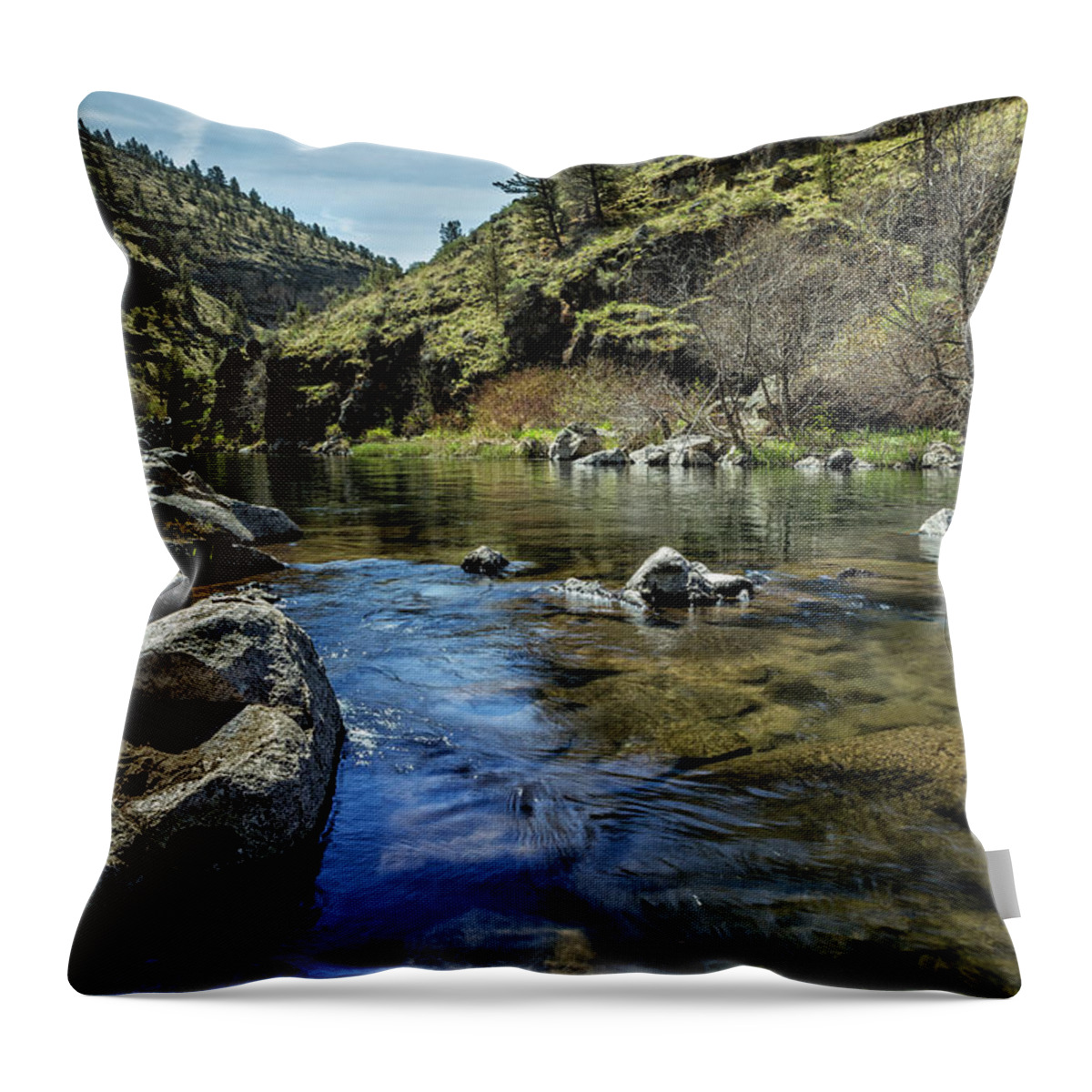 Steelhead Falls Throw Pillow featuring the photograph Deschutes River below Steelhead Falls by Belinda Greb