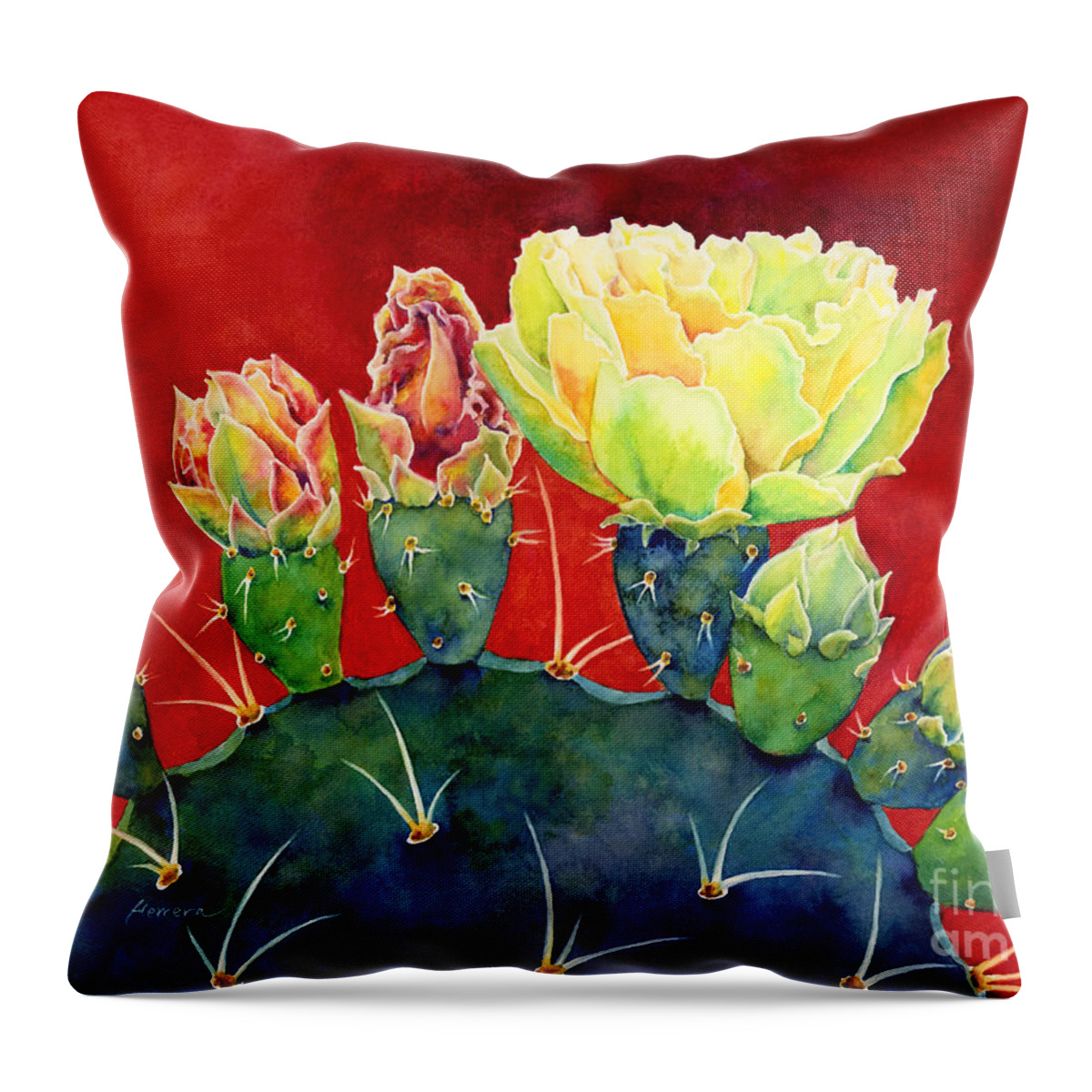 Cactus Throw Pillow featuring the painting Desert Bloom 3 by Hailey E Herrera