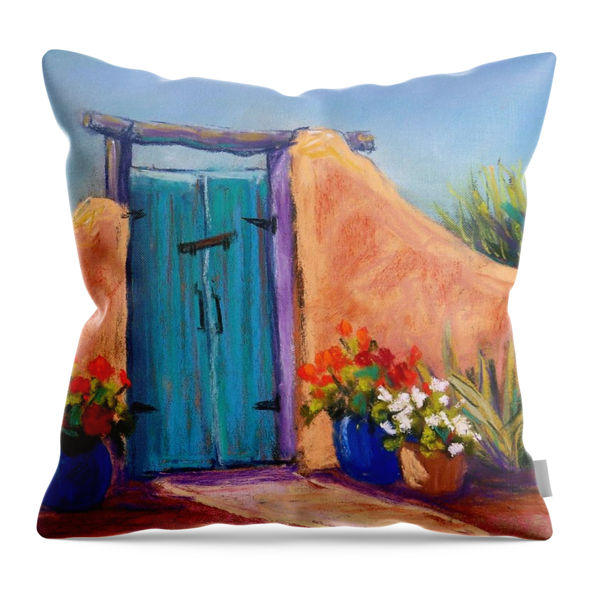 Landscape Throw Pillow featuring the pastel Desert Gate by Candy Mayer