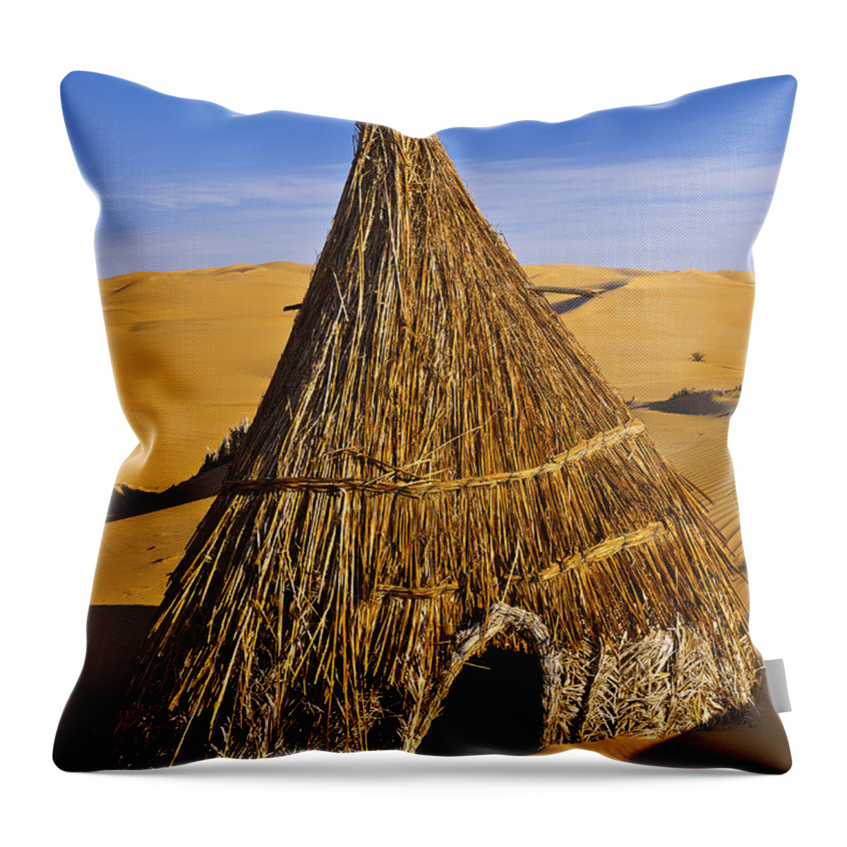 Landscape Throw Pillow featuring the photograph Desert hut by Ivan Slosar