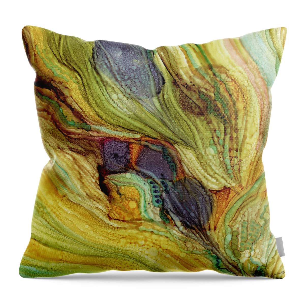 Desert Colors Mystery Sepia Turquoise Arizona Tucson Santa Fe Brown Eggplant Abstract Throw Pillow featuring the painting Desert Mysteries by Brenda Salamone