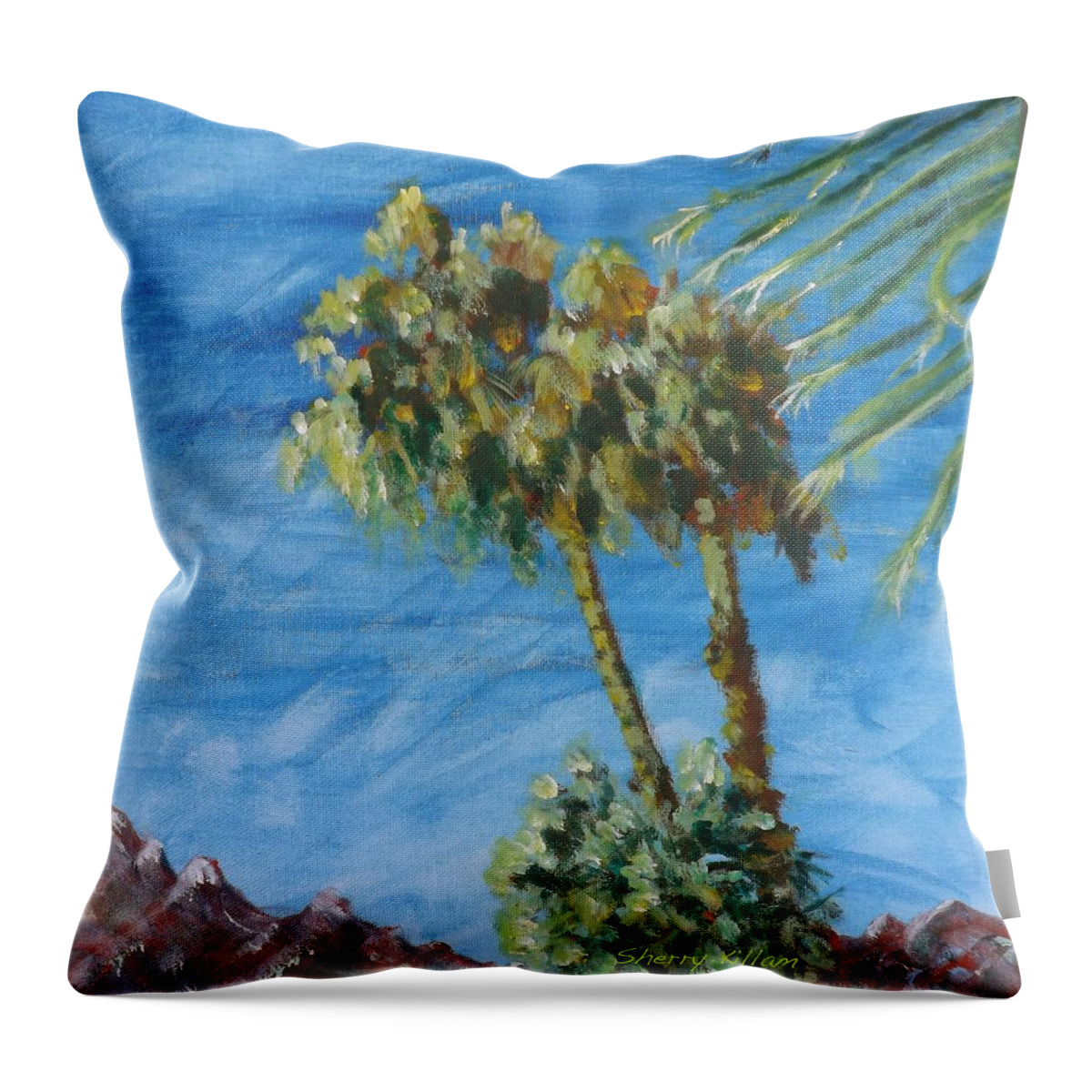 Palm Trees Throw Pillow featuring the painting Desert Palms 4 by Sherry Killam