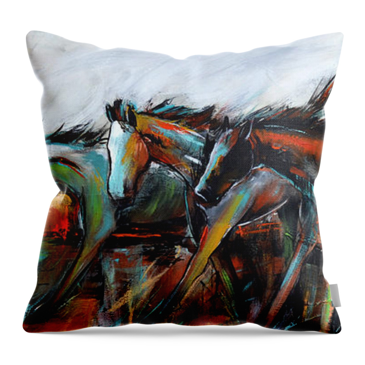 Horse Throw Pillow featuring the painting Desert Racers by Cher Devereaux