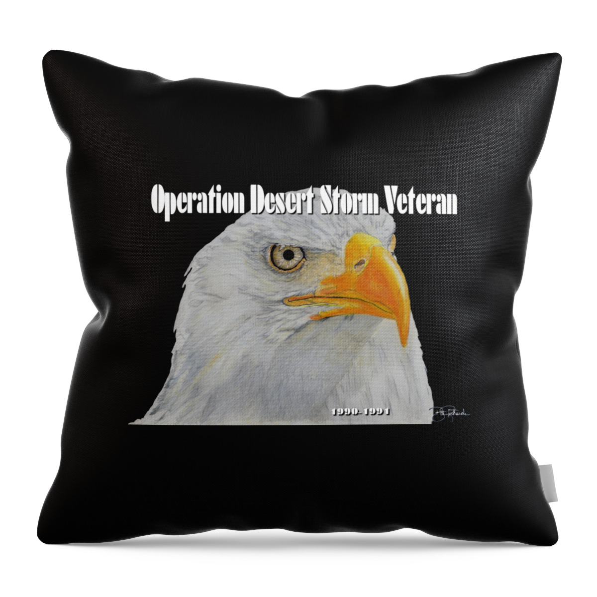 Desert Throw Pillow featuring the drawing Desert Storm Eagle by Bill Richards