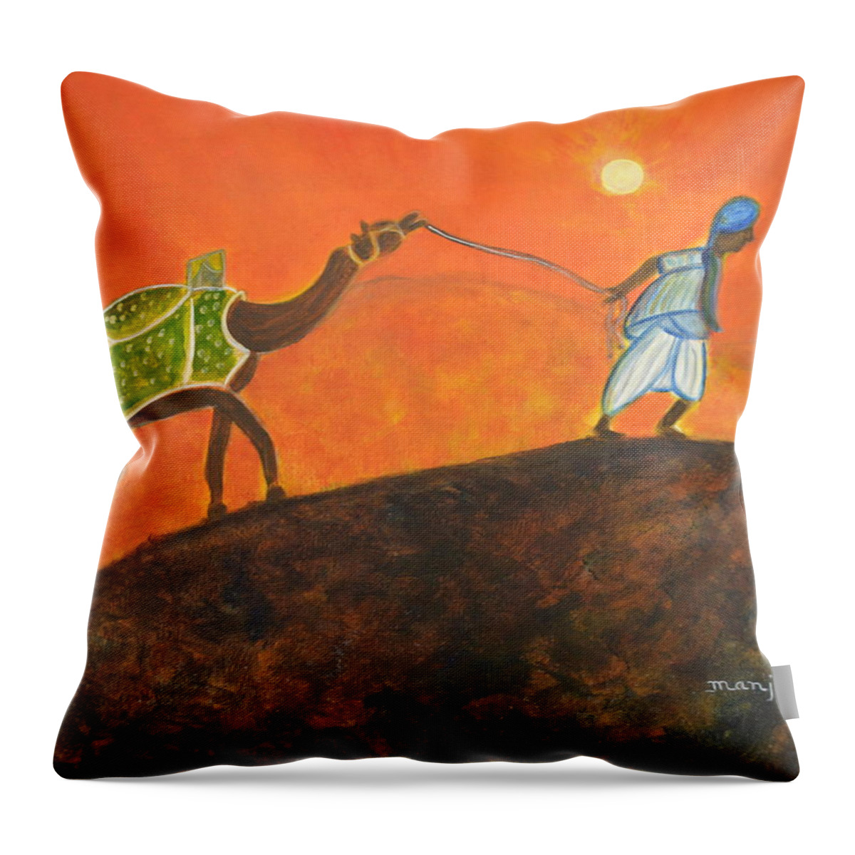 Desert Throw Pillow featuring the painting Desert Walk by Manjiri Kanvinde