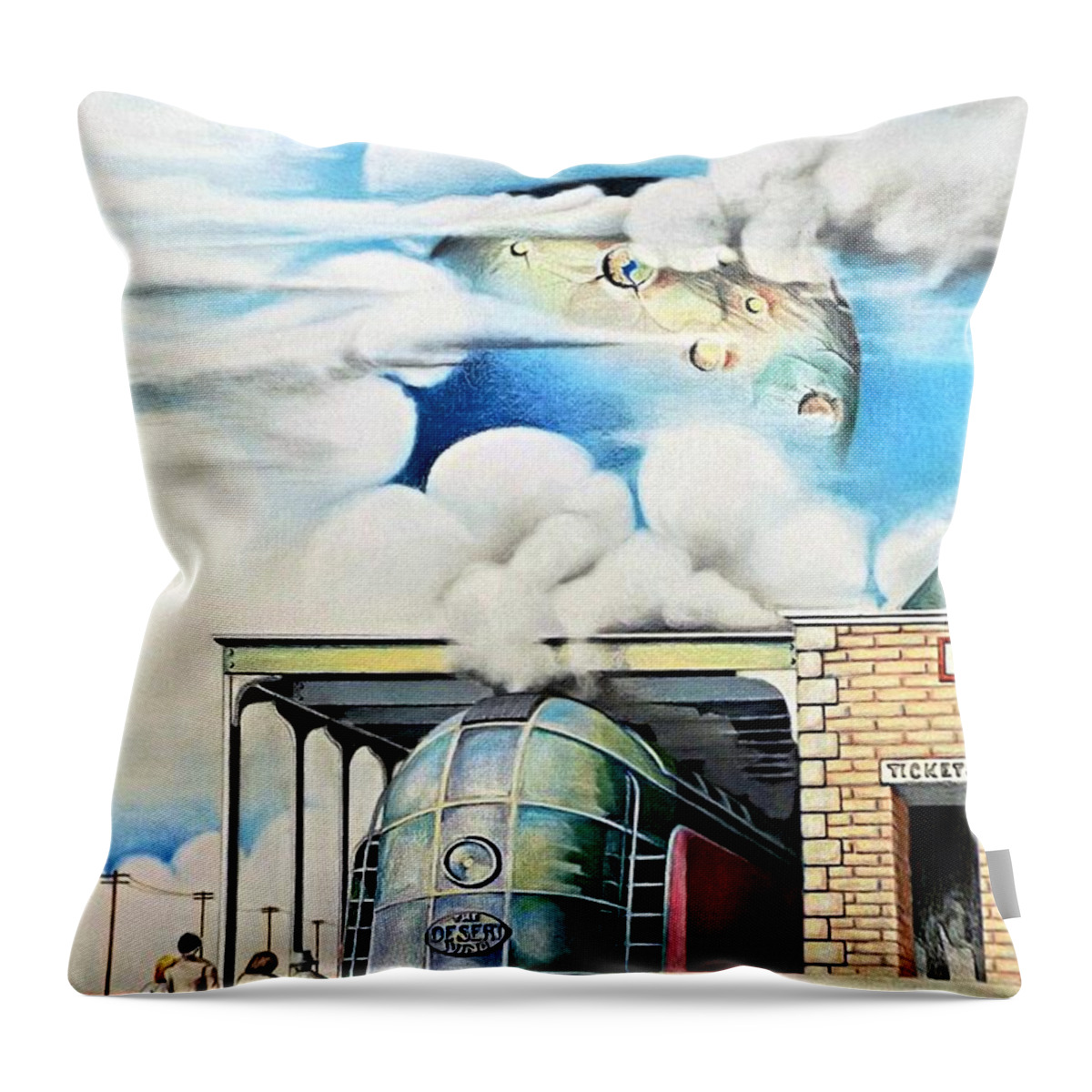 Train Drawing Throw Pillow featuring the drawing Desert Wind by David Neace
