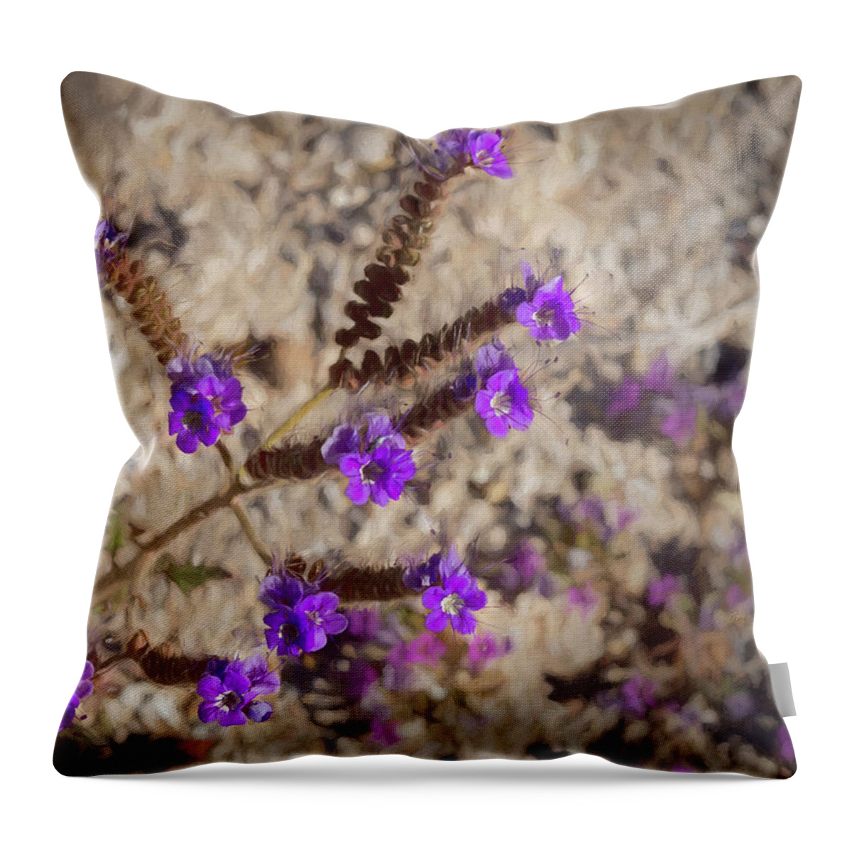 Background Throw Pillow featuring the photograph Desert Zig Zag Purple Flower by Penny Lisowski