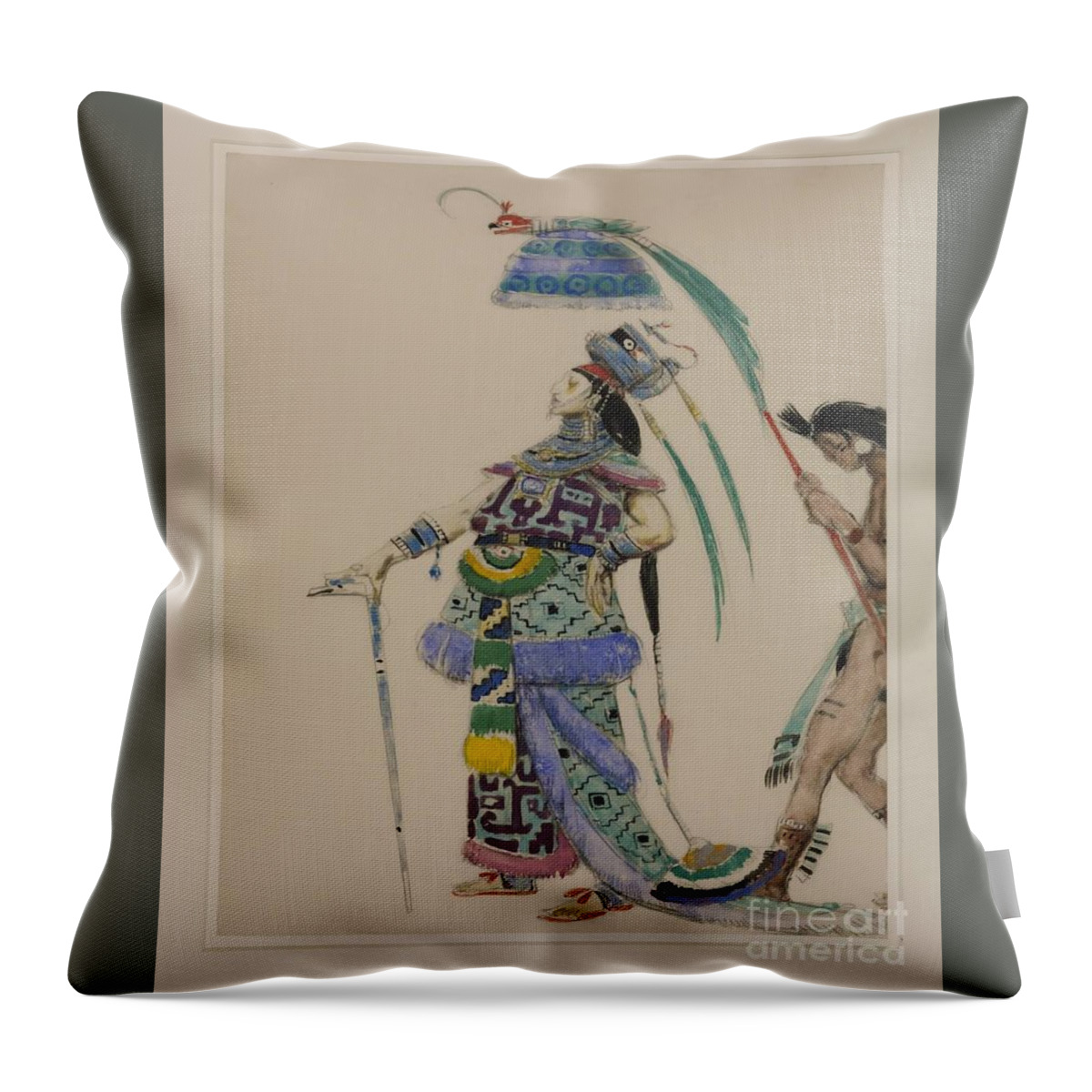 Charles Ricketts Costume Design For �montezuma� C.1925�6 Throw Pillow featuring the painting Design for Montezuma by MotionAge Designs