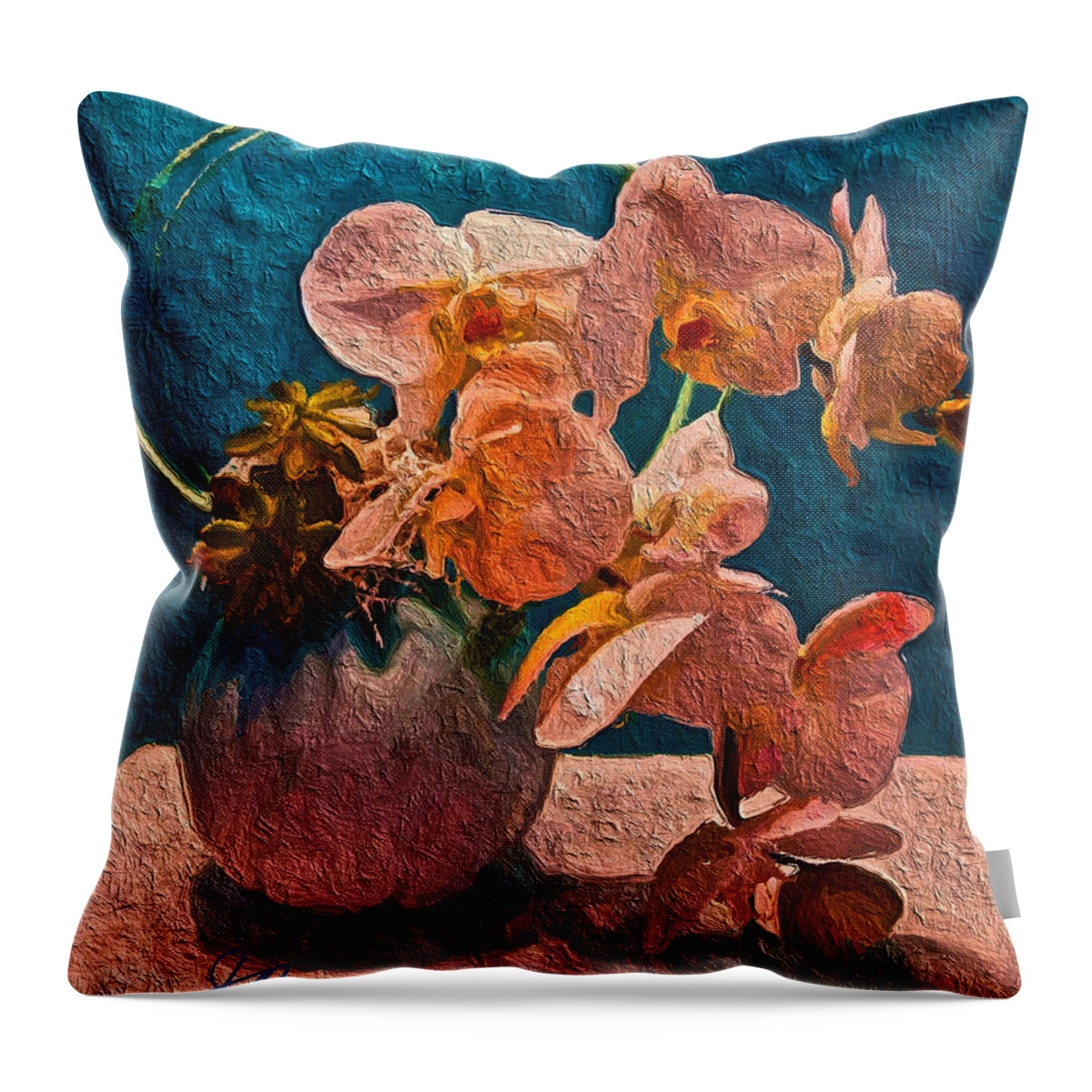 Blue Throw Pillow featuring the painting Designer Floral Arrangement by Joan Reese
