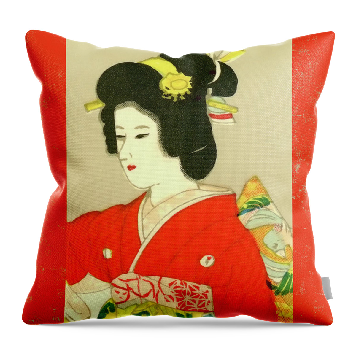 Japan Throw Pillow featuring the mixed media Designer Series Japanese Matchbox Label 133 by Carol Leigh