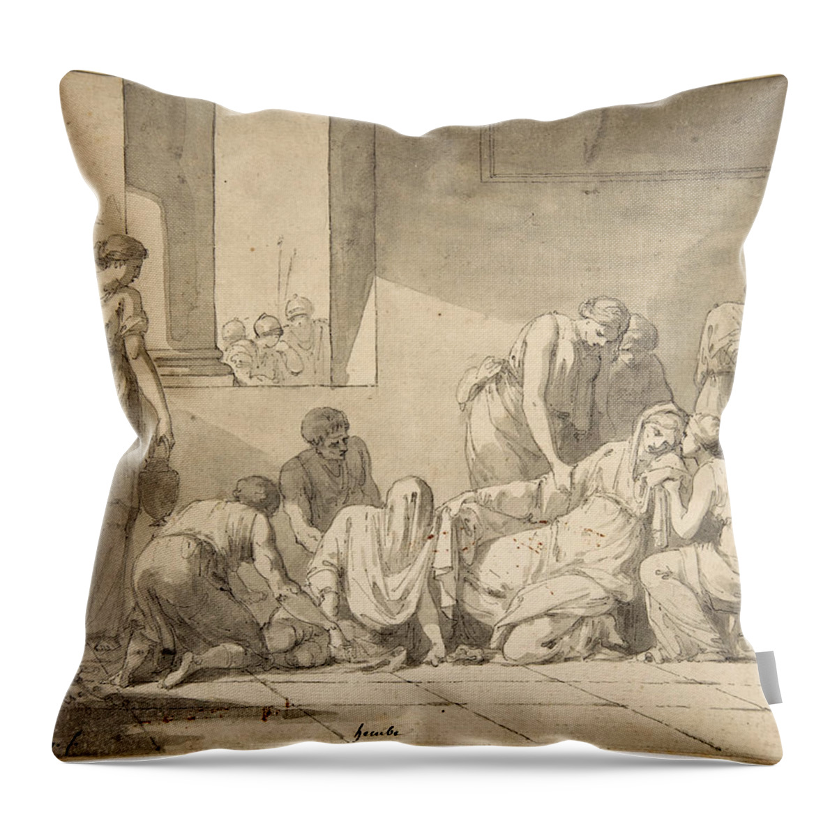 Jean-francois-pierre Peyron Throw Pillow featuring the drawing Despair of Hecuba by Jean-Francois-Pierre Peyron