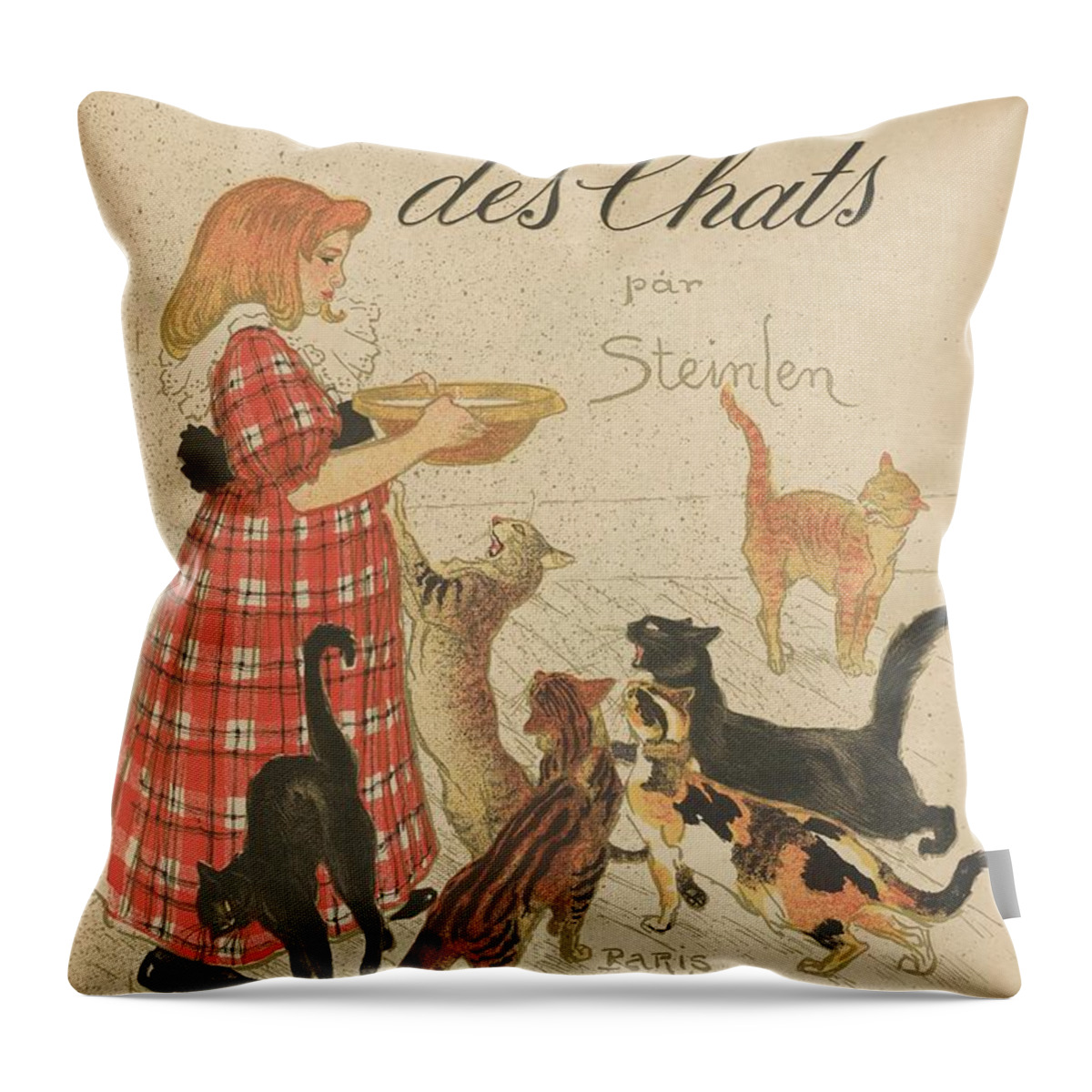 Artists' Book Des Chats Throw Pillow featuring the painting Dessins Sans Paroles by MotionAge Designs