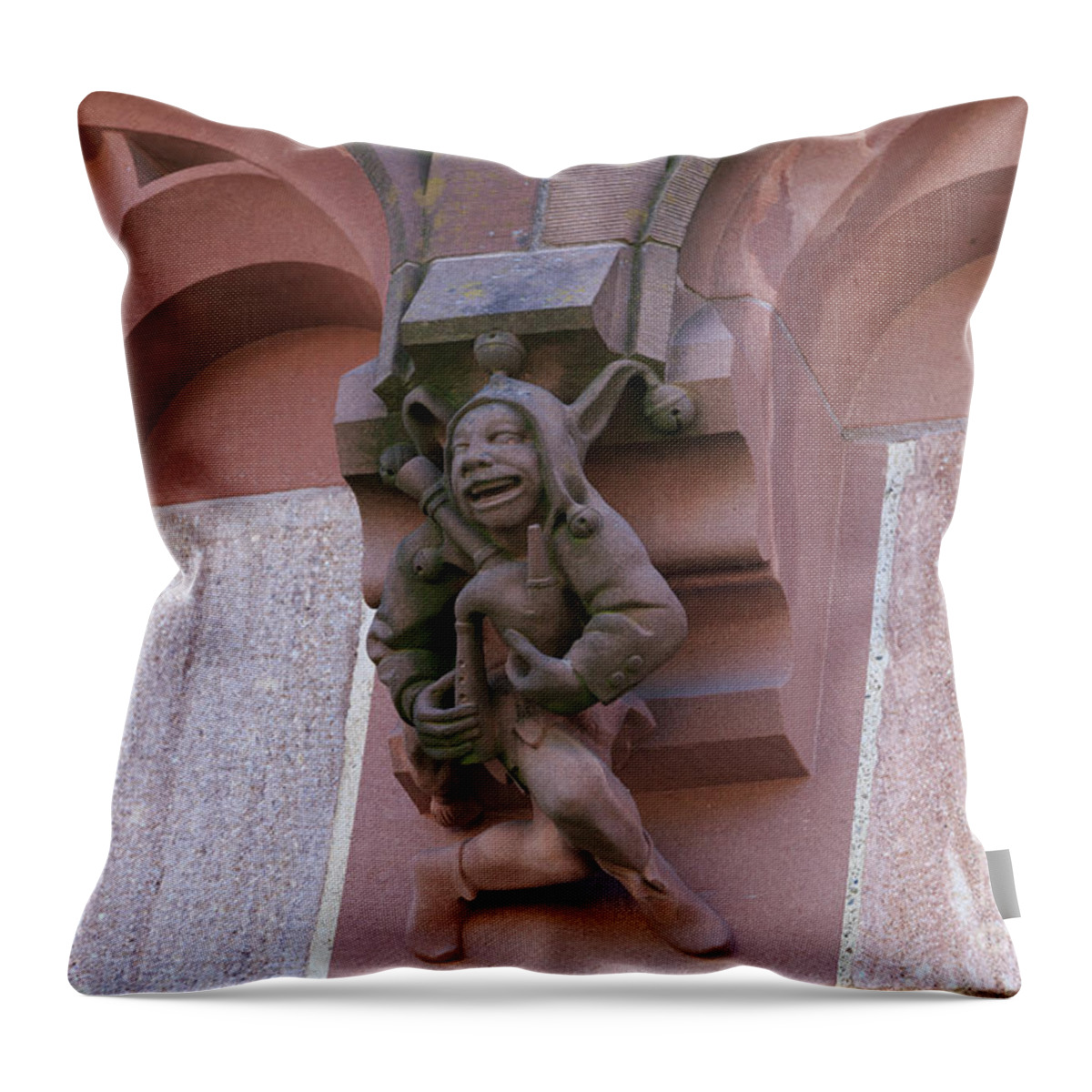 Stone Throw Pillow featuring the photograph Detail of stone carving on the Spalentor in Basel Switz by Louise Heusinkveld