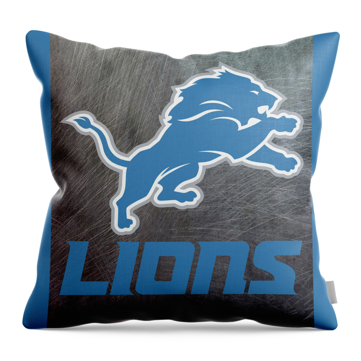 Detroit Lions Throw Pillow featuring the mixed media Detroit Lions on an abraded steel texture by Movie Poster Prints