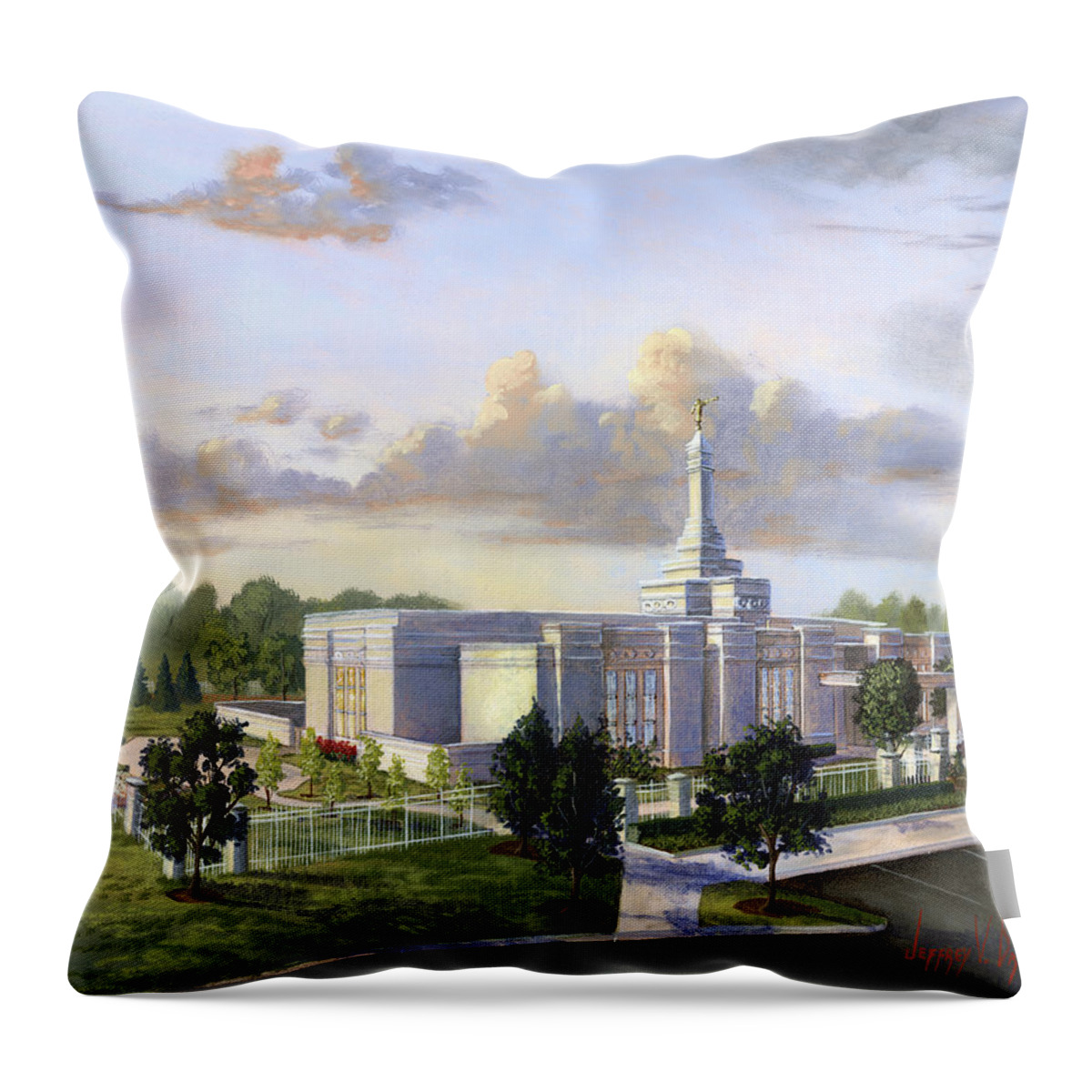 Detroit Michigan Temple Throw Pillow featuring the painting Detroit Michigan Temple by Jeff Brimley