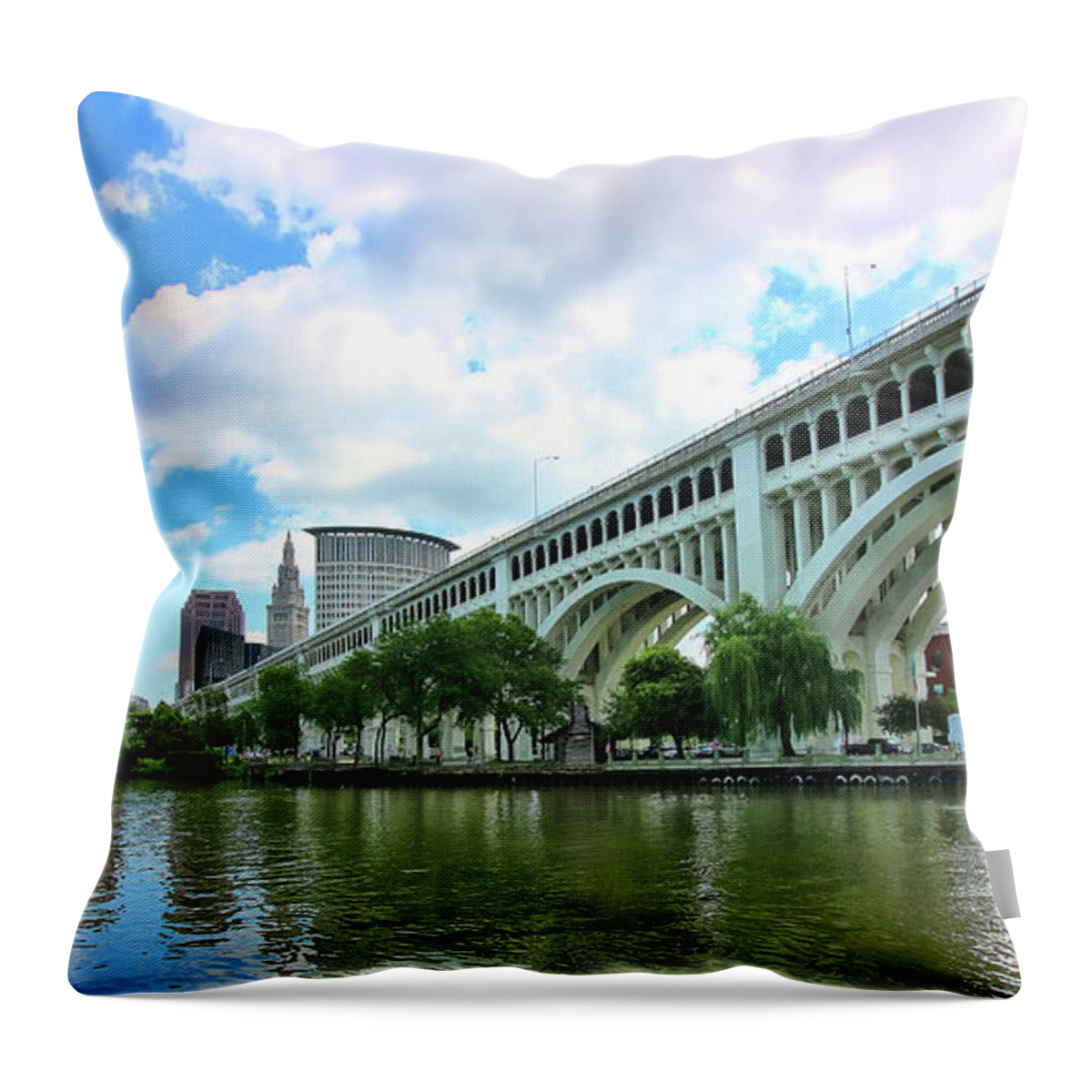 Detroit Superior Bridge Throw Pillow featuring the photograph Detroit Superior Bridge Cleveland Ohio 2021 by Jack Schultz