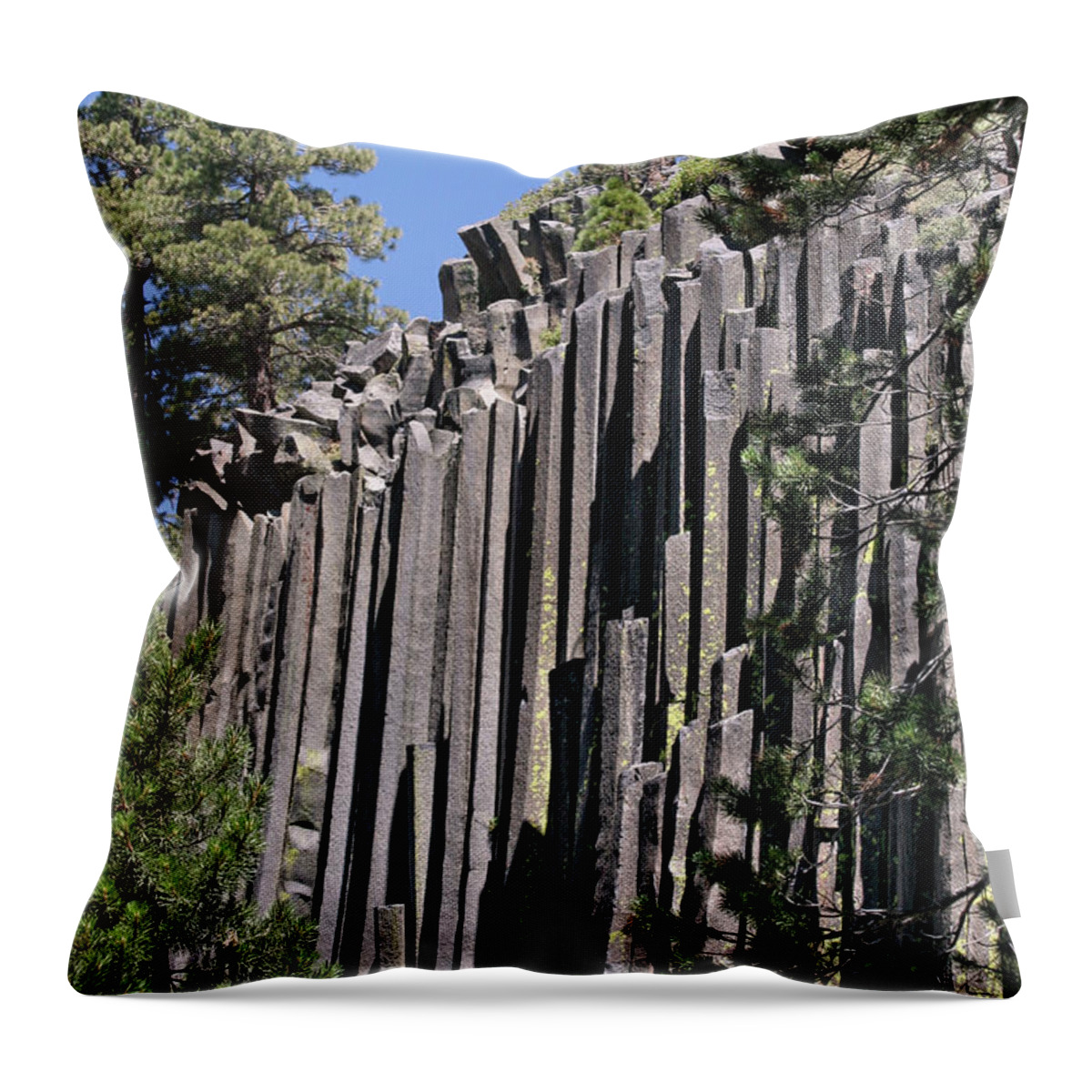 Devils Postpile Throw Pillow featuring the photograph Devils Postpile National Monument - Mammoth Lakes - east California by Alexandra Till